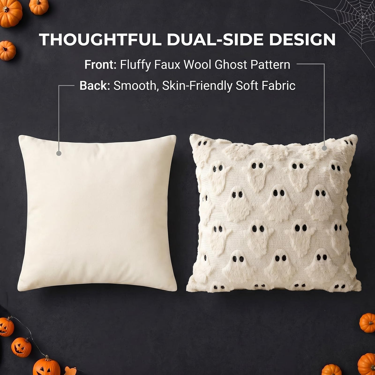 WEFNKA Halloween Pillow Covers 18x18 inch 2Pcs Beige Ghost Halloween Decor