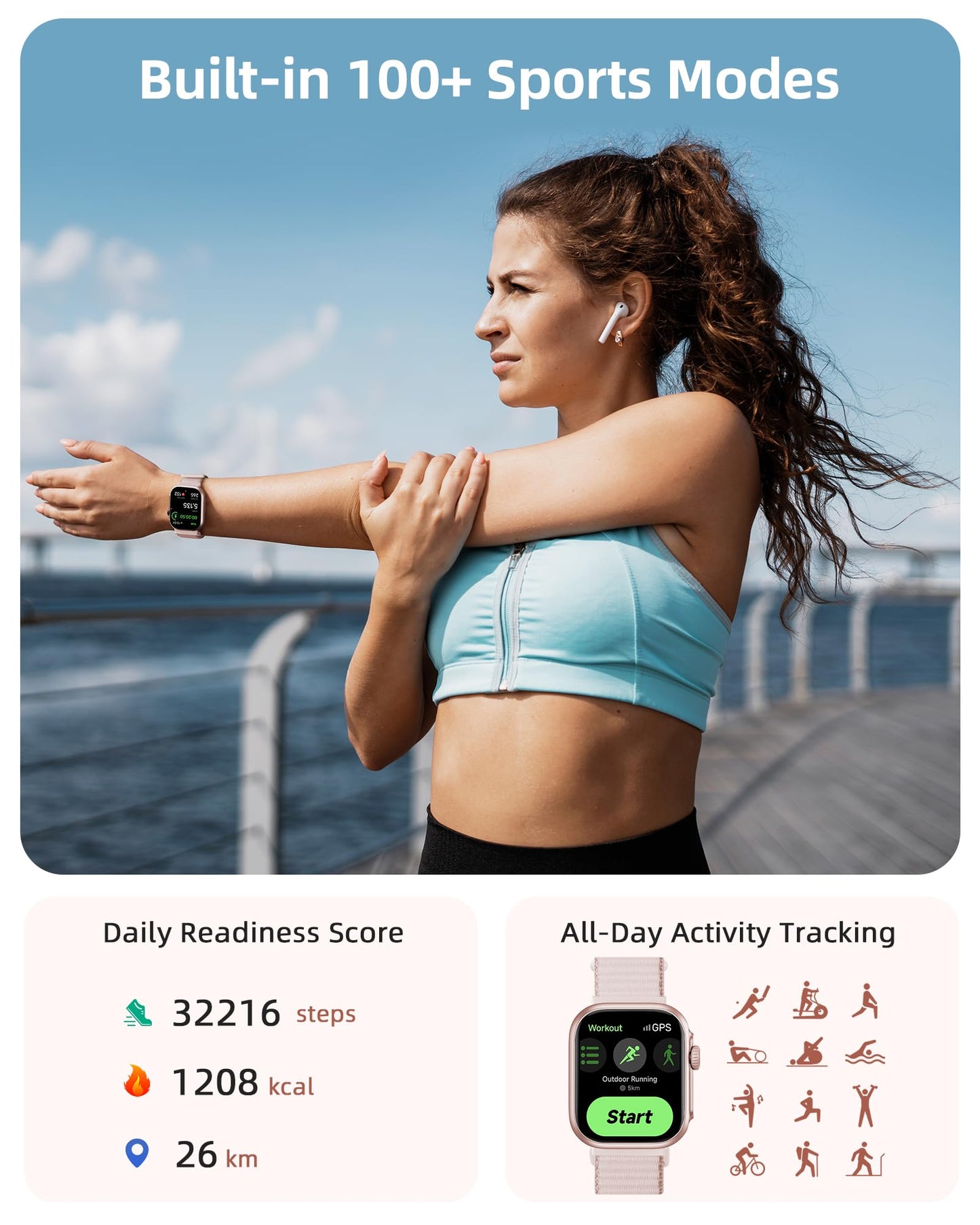 Parsonver GPS Smart Watch for Women Men, Built-in GPS & Bluetooth Calling, Waterproof HD Screen Fitness Tracker 100+ Sports Modes, Pedometer, Smartwatch for Android Phones/iPhone Compatible(Two Bands)