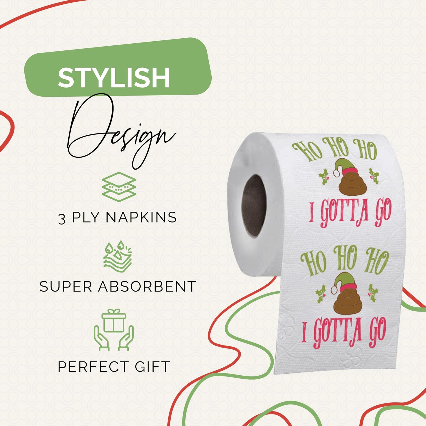 Christmas Toilet Paper Roll Ho Ho Ho I Gotta Go - Funny Toilet Paper, Funny Merry Christmas Novelty Gifts, Perfect for White Elephant and Holiday Parties - Santa, Xmas, Grinch and Holiday Gag Gifts