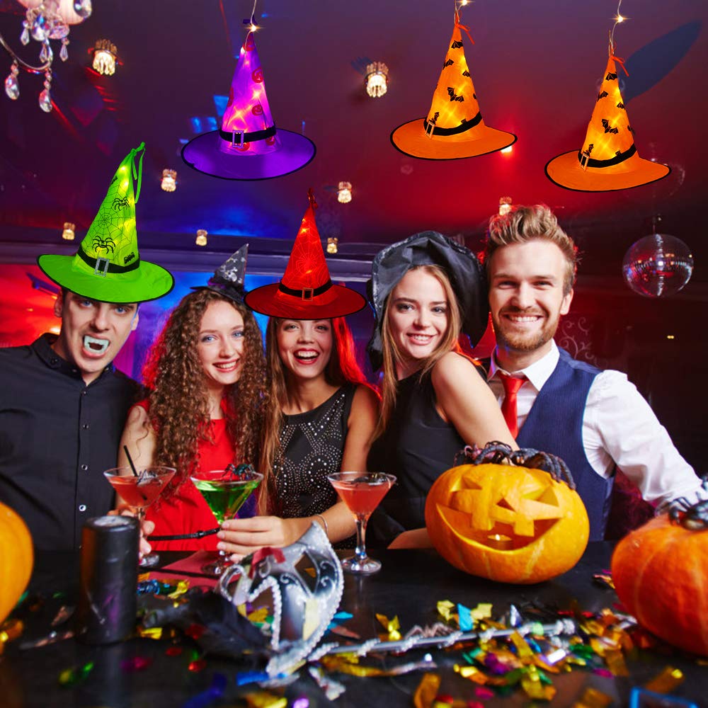 Halloween Witch Hat Lights Decoration Outdoor, 8pcs Hanging Witch Hat Light