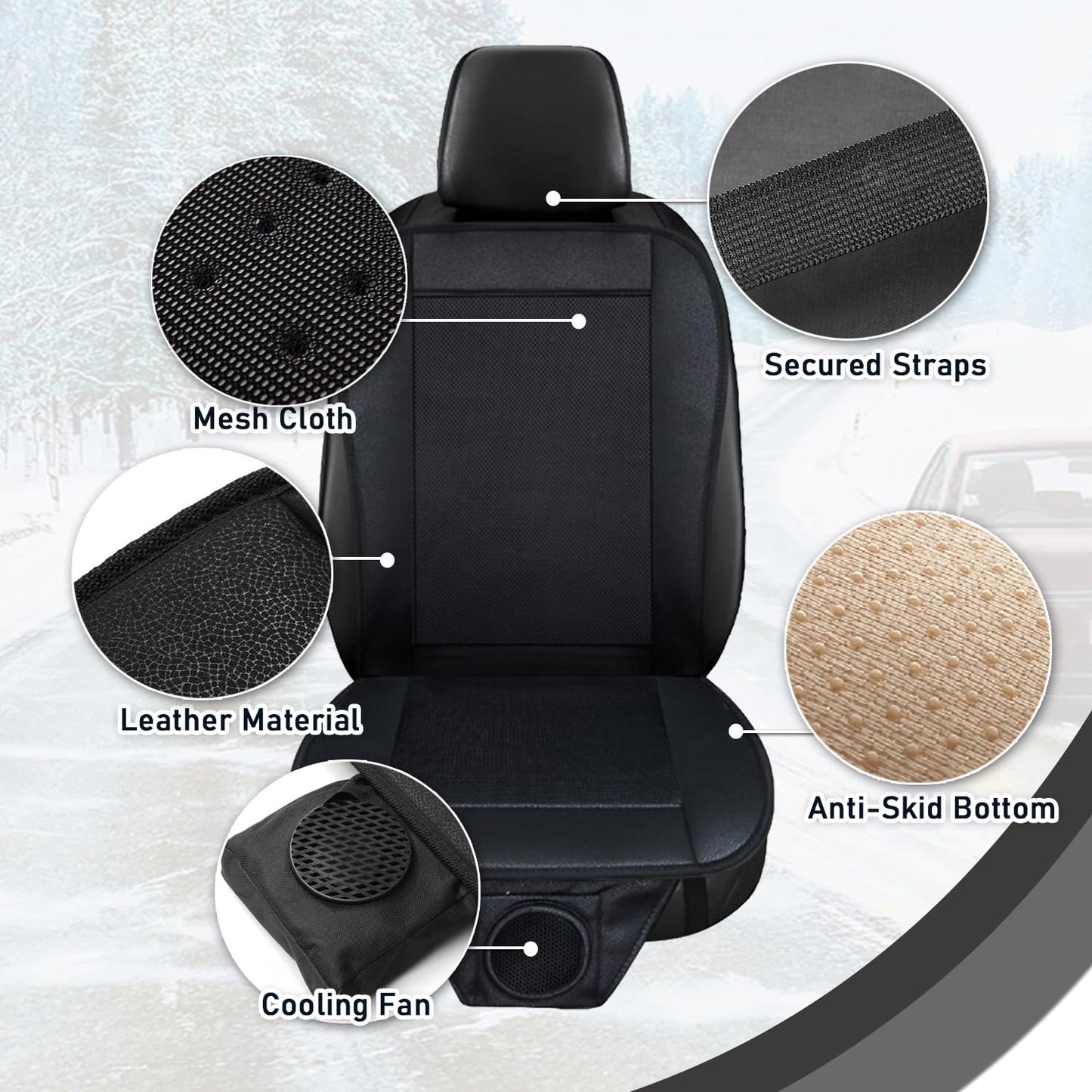 ZONETECH Cooling Car Seat Cushion - Black Automotive Adjustable Temperature Comfortable Cooling Car Seat Cushion (1 Pack)