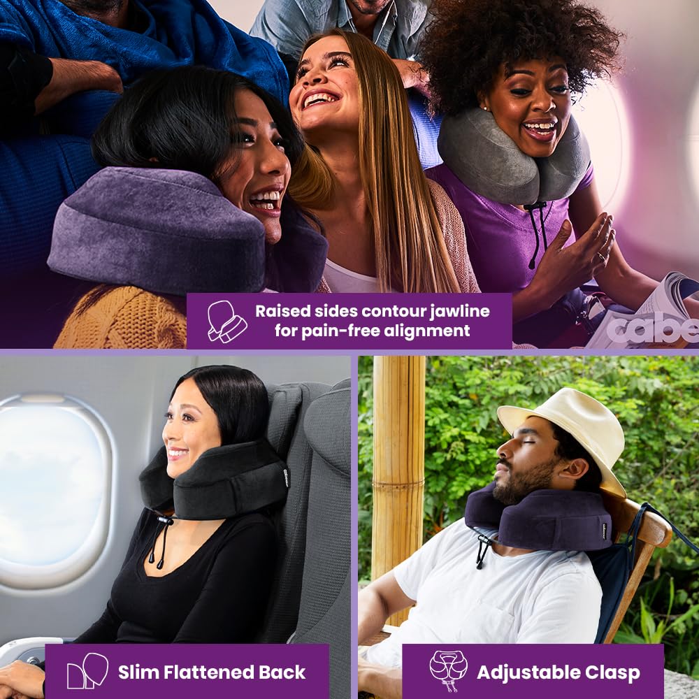 Cabeau Neck Pillow for Airplane Travel – Evolution Classic – Memory Foam U Shaped Design – Supportive for Sleeping with Adjustable Support Clasp (Midnight Black)