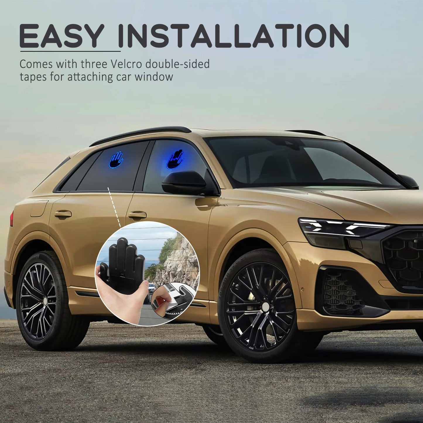 ISUNMEA LED Gesture Car Lights with Remote Control and Stereoscopic Appearance for Car, Rechargeable Finger Decorative Car Lights (Blue)