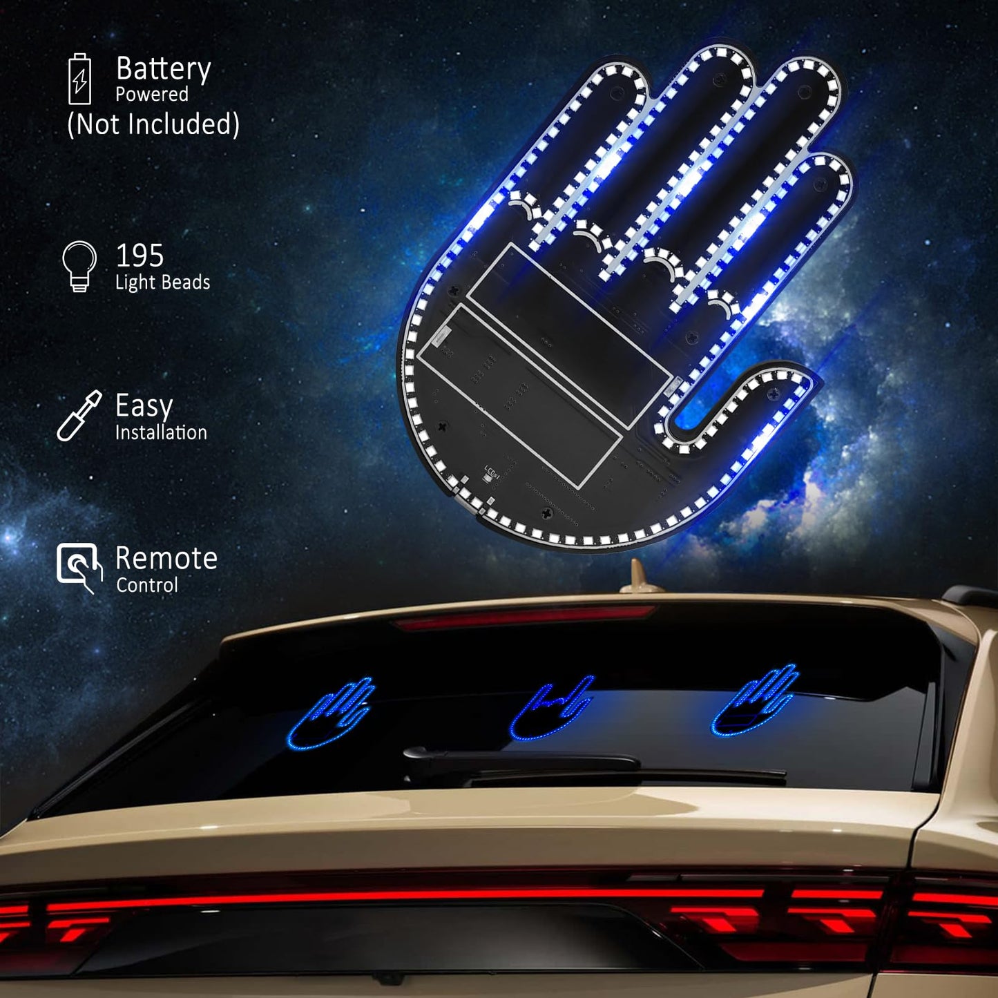 ISUNMEA LED Gesture Car Lights with Remote Control and Stereoscopic Appearance for Car, Rechargeable Finger Decorative Car Lights (Blue)