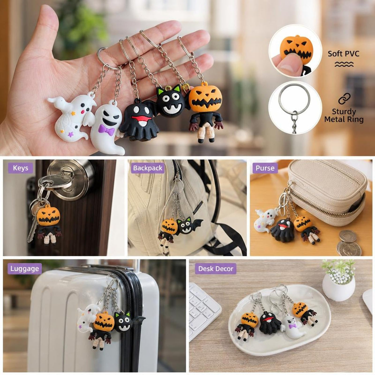 5Pcs Halloween Mini Figurines - Spooky Cute Ghost, Pumpkin, Skeleton, Witch, Bat - Classic Collectible Dolls for Trick or Treat Gifts, DIY Craft Accessories, Hanging Tree Home Decor