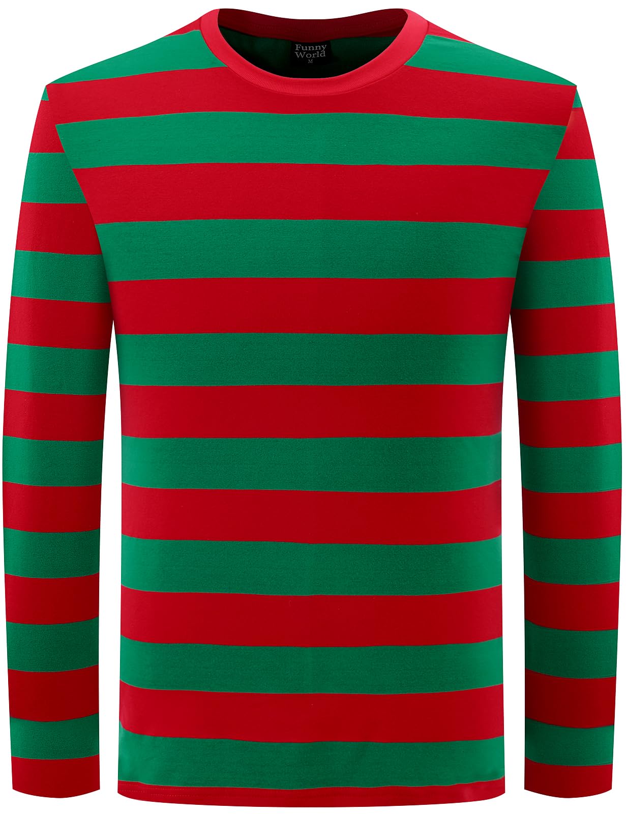Funny World Red and Green Striped Shirt Long Sleeve Mens Christmas T-Shirts, Large