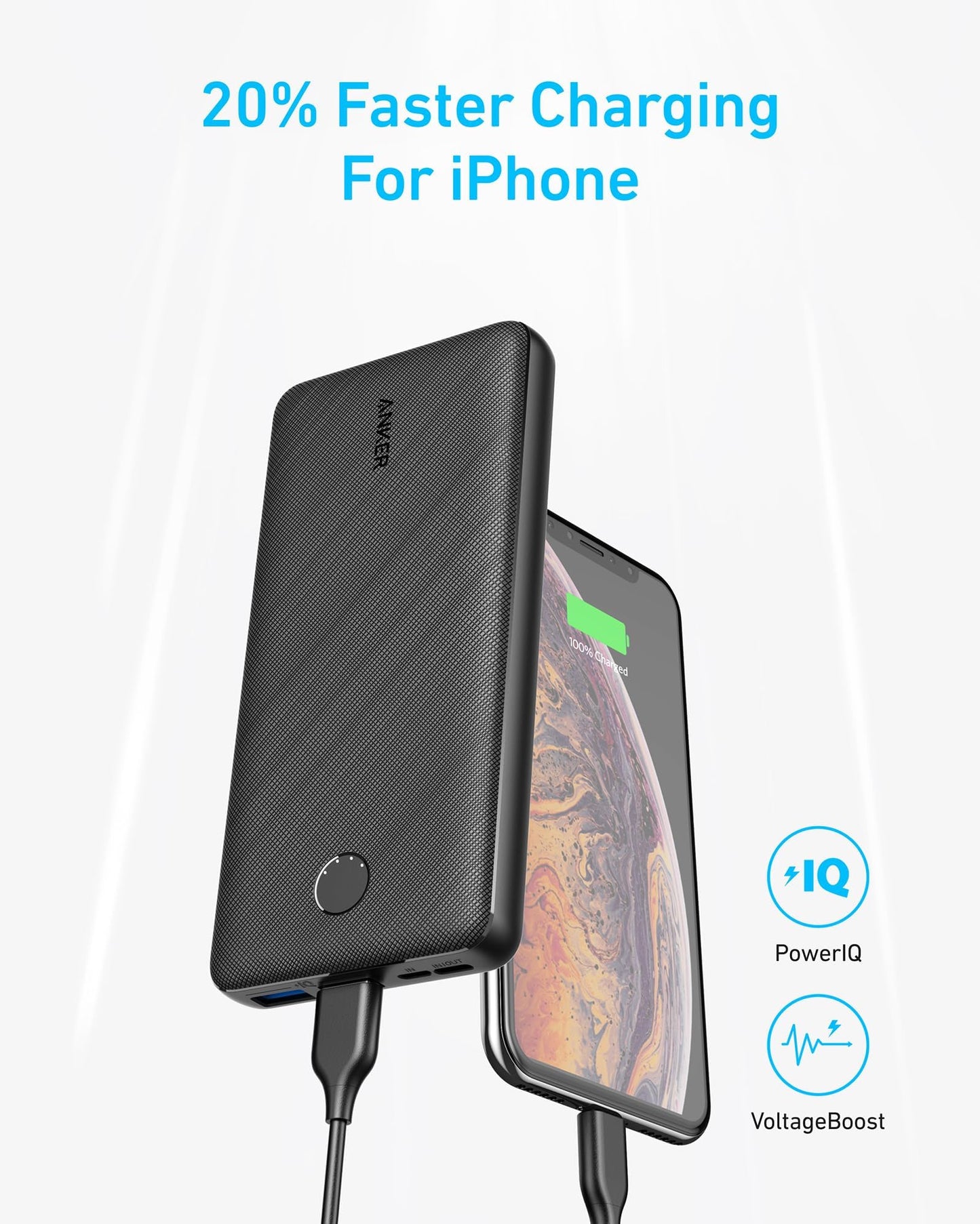 Anker Portable Charger, 325 Power Bank (PowerCore Essential 20K), 20000mAh Battery Pack with 15W Charging, PowerIQ, 2 USB-A, 1 Micro USB, Two-Way USB-C Ports for iPhone Series, AirPods, and More
