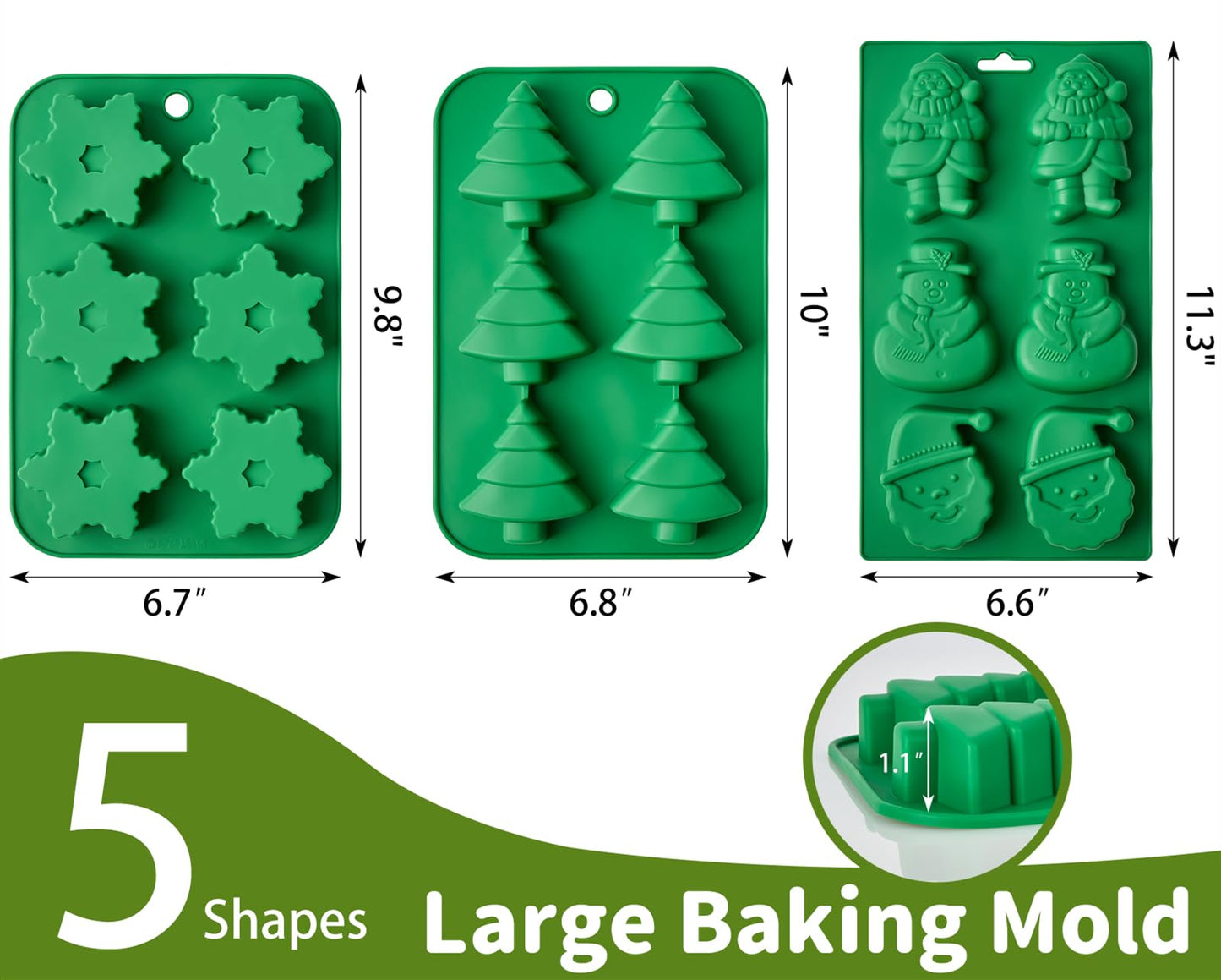 JOERSH Christamas Chocolate Silicone Molds, 3PCS Christmas Tree Snowflake Snowman Santa Claus Shaped Cake Mold Non Stick Baking Pan for Cake, Candy, Jello, Soap, Candle