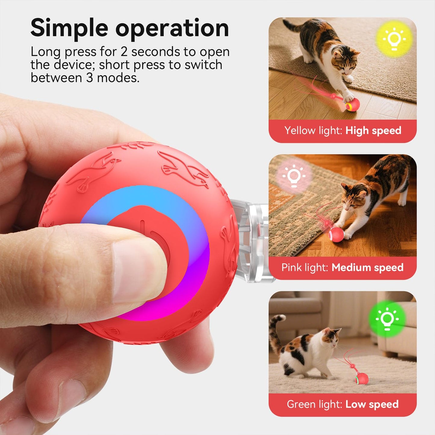 Zonopy Interactive Cat Toys Ball for Indoor Cats Fast Rolling on Carpet, Chirping & Motion Activate Cat Toys, 3 Modes, ON/Off Sound