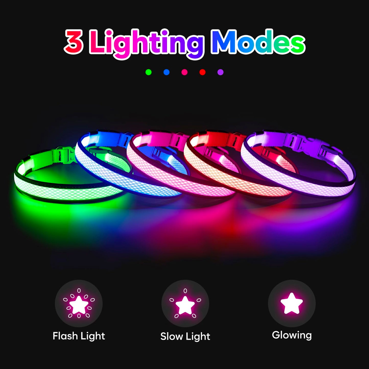 Flashseen LED Dog Collar, Light Up Dog Collar Lights USB Rechargeable, Adjustable Comfortable Soft Mesh Safety Collar for Small, Medium, Large Dogs(Large, Neon Green)