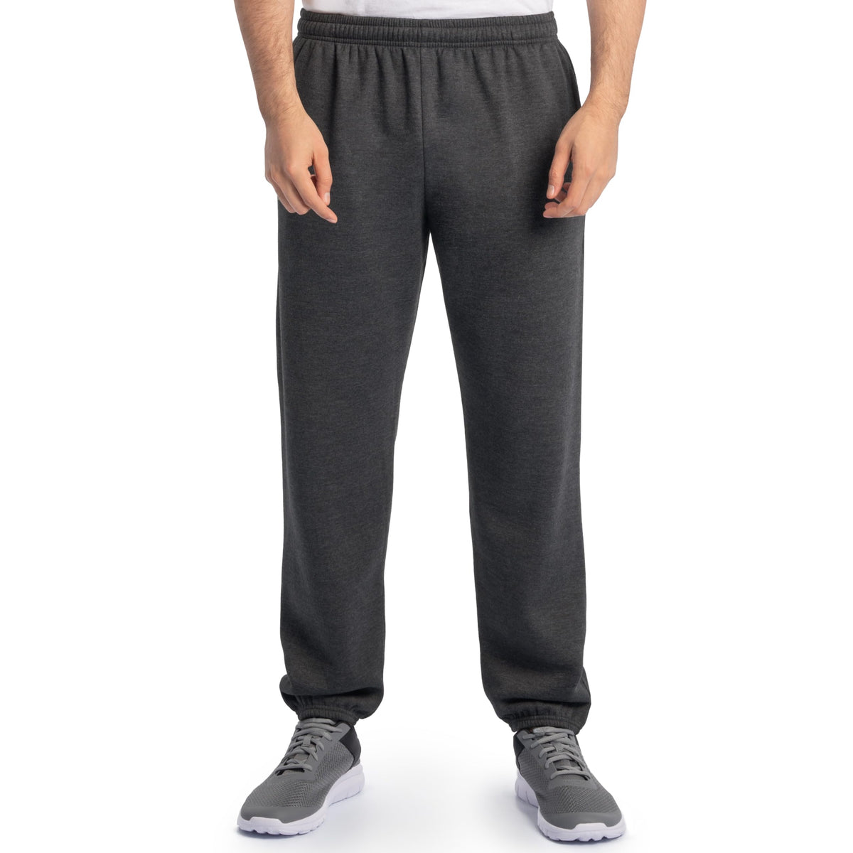 Fruit Of The Loom Mens Eversoft Fleece Elastic Bottom With Pockets, Relaxed Fit, Moisture Wicking, Breathable Sweatpants, Black Heather, Large US