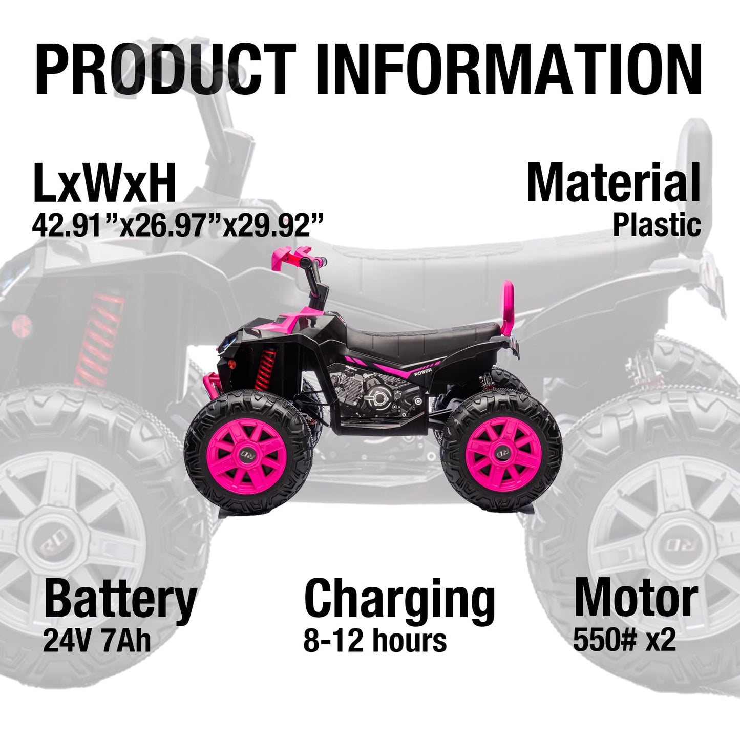 Garvee 2-Seater Kids ATV Ride-On, 24V Electric Quad 4 Wheeler with 800W Motors, 7Ah Battery, Bluetooth, MP3, USB, Spring Suspension, Knee Pads