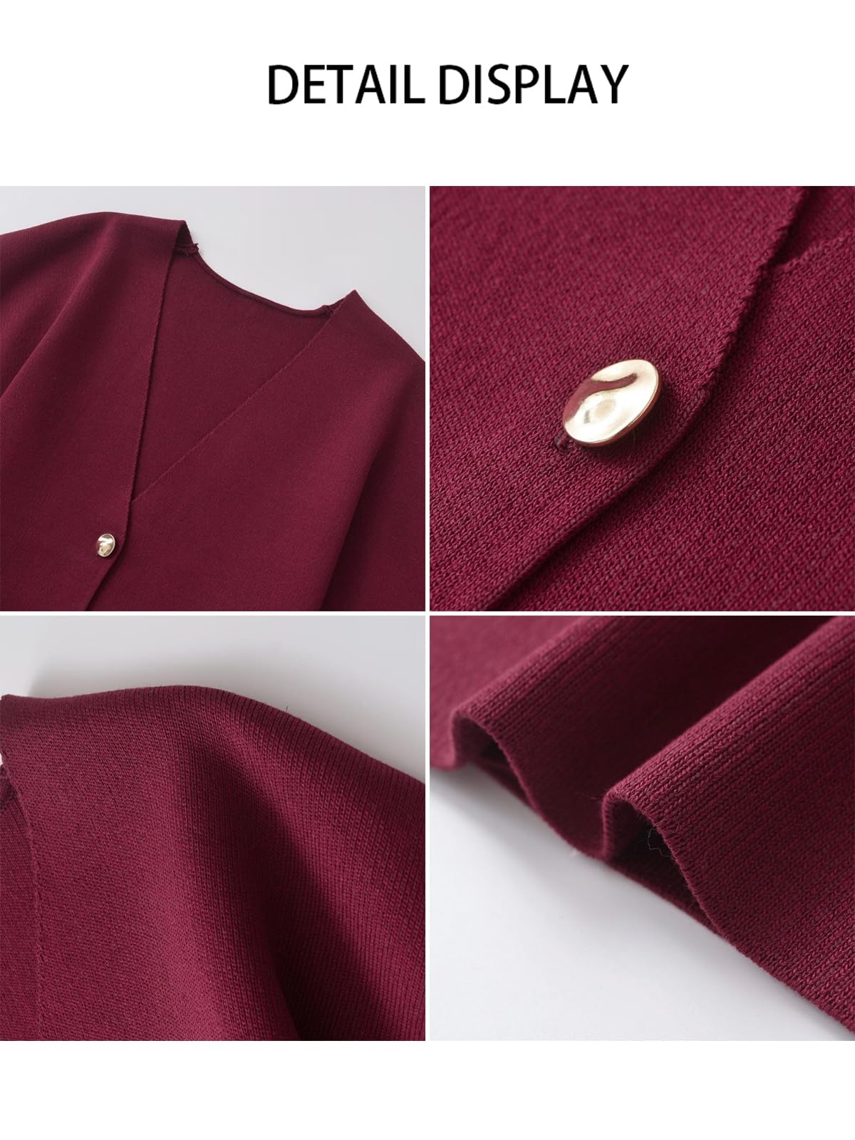 hathne Women's V Neck Short Sleeve Cardigan Sweater Button Down Ribbed Knit Tops(Wine Red,S