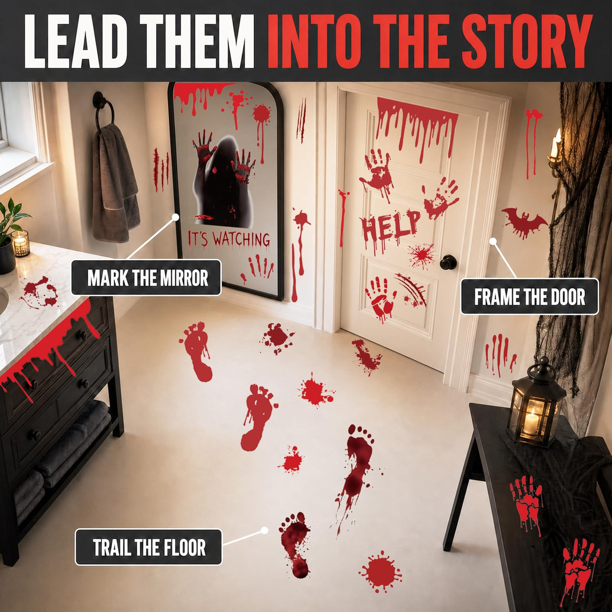 Halloween Bloody Handprint Footprint Wall & Window Stickers, Horror Decor
