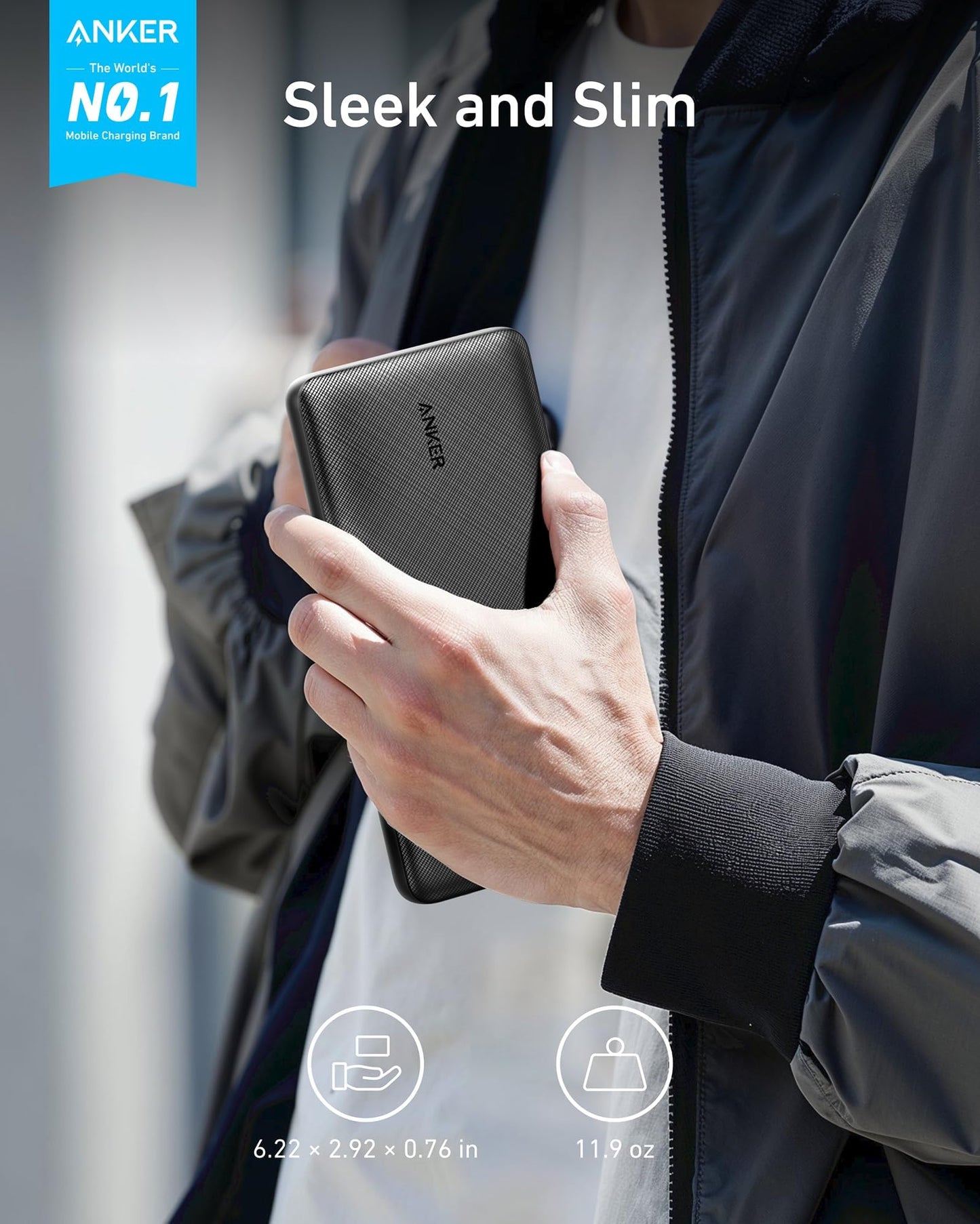 Anker Portable Charger, 325 Power Bank (PowerCore Essential 20K), 20000mAh Battery Pack with 15W Charging, PowerIQ, 2 USB-A, 1 Micro USB, Two-Way USB-C Ports for iPhone Series, AirPods, and More