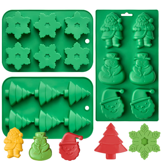 JOERSH Christamas Chocolate Silicone Molds, 3PCS Christmas Tree Snowflake Snowman Santa Claus Shaped Cake Mold Non Stick Baking Pan for Cake, Candy, Jello, Soap, Candle