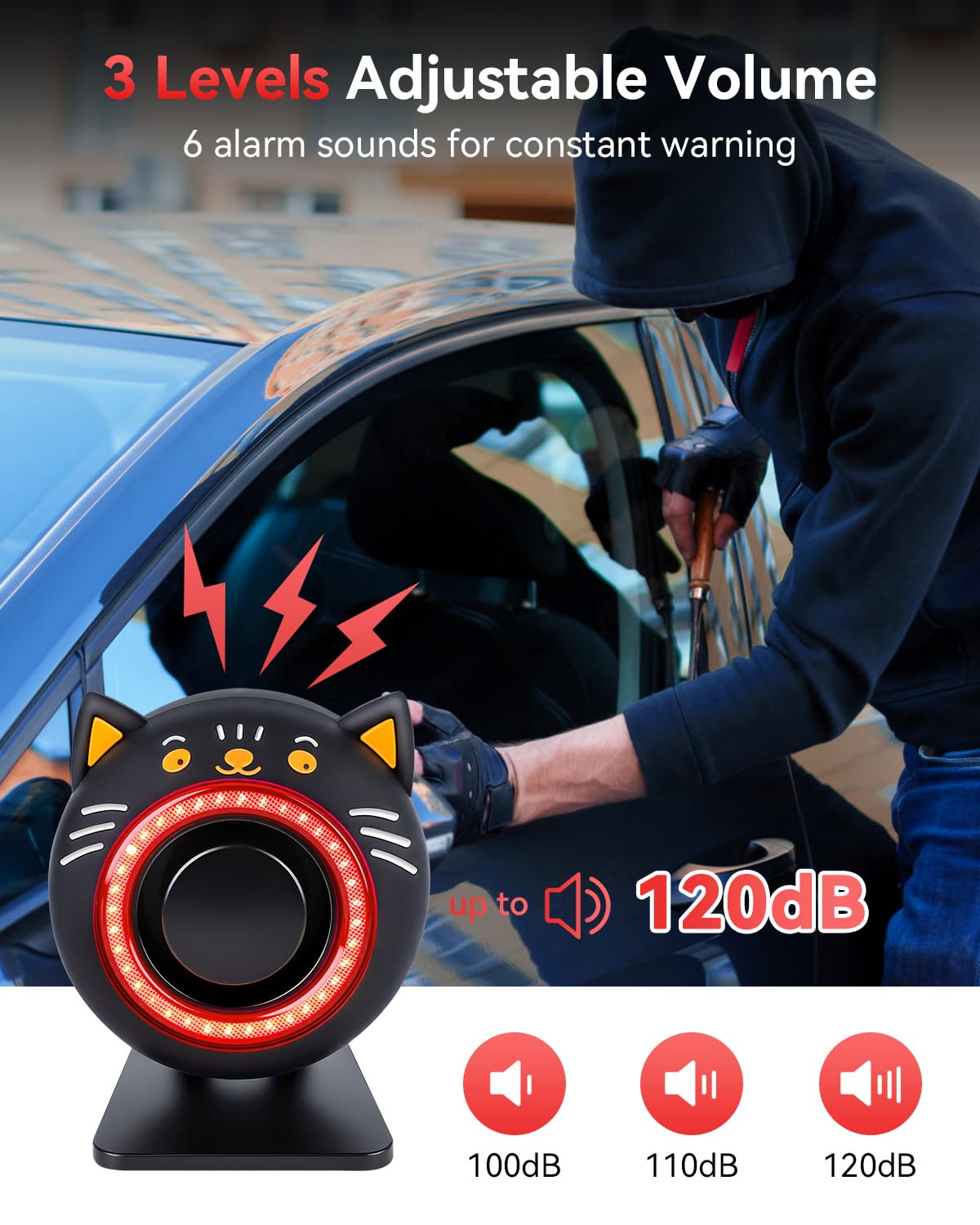 Electop 120dB Car Alarm System with Motion Sensor & Sound, Car Security System Anti-Theft Device Car Alarm with Wireless Remote & Led Light for Cars, Trucks, Suvs