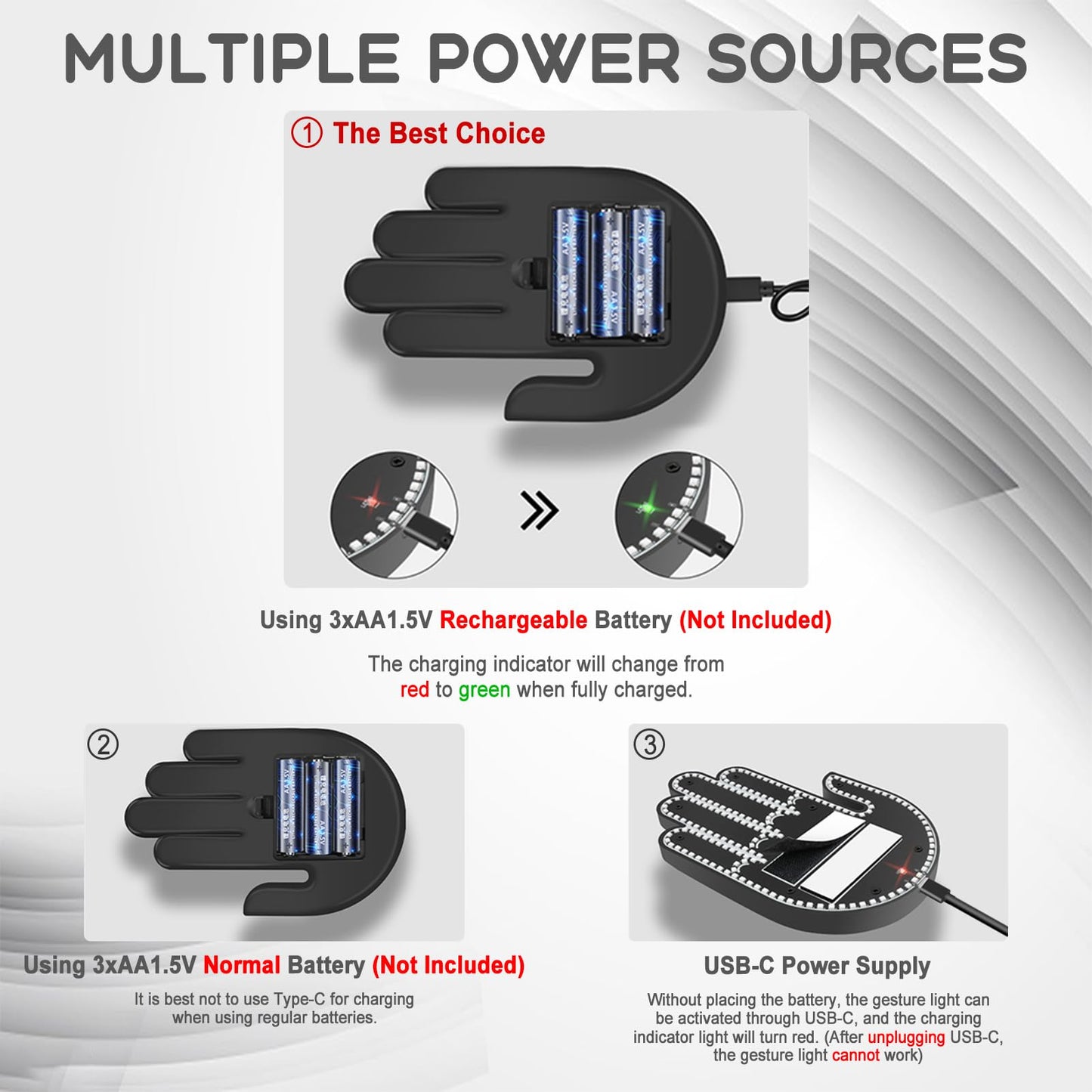 ISUNMEA LED Gesture Car Lights with Remote Control and Stereoscopic Appearance for Car, Rechargeable Finger Decorative Car Lights (Blue)