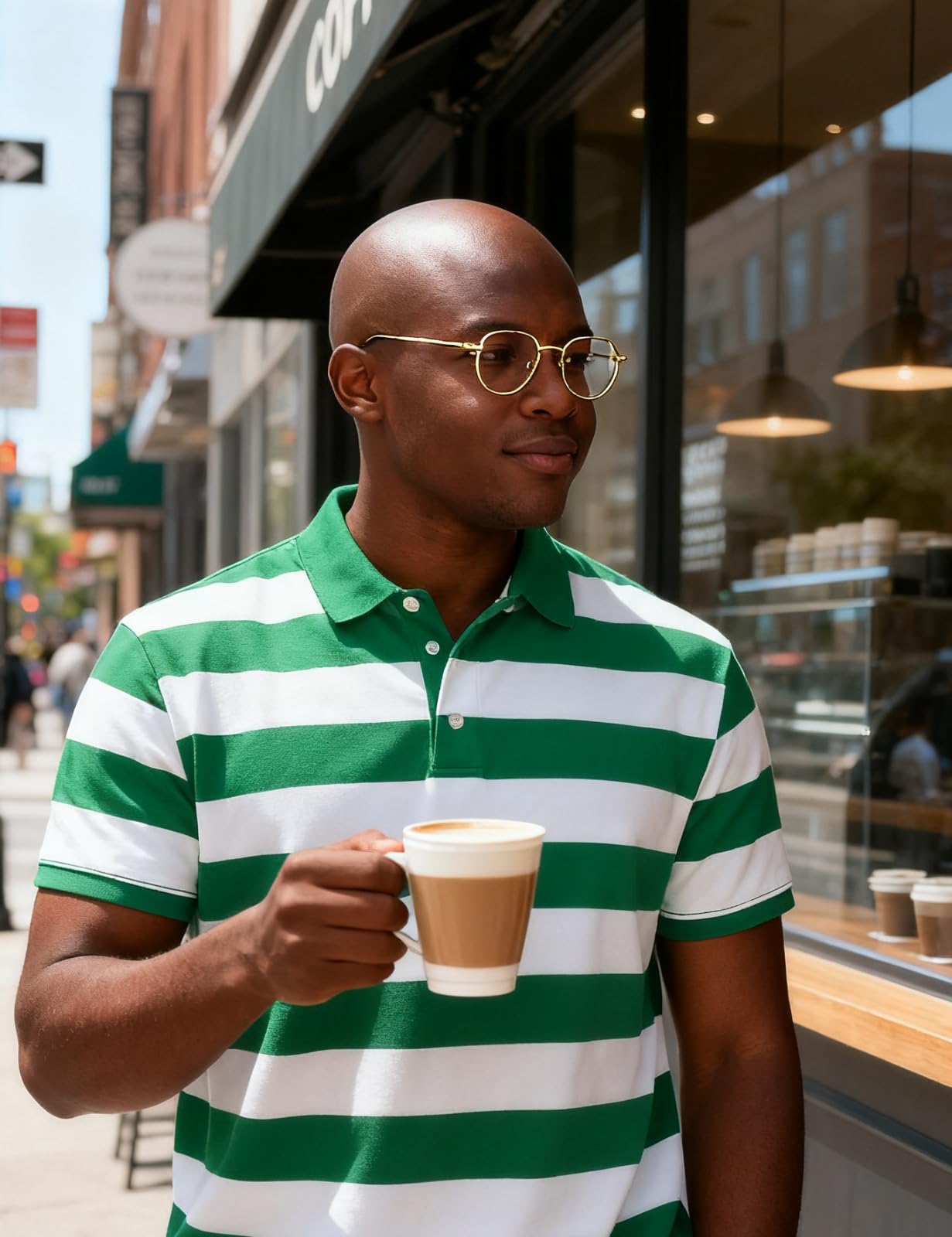 Funny World Green and White Striped Irish Polo Shirt for Men Cotton Short Sleeve St Patricks Day Striped Golf Shirts, Green and White, Medium