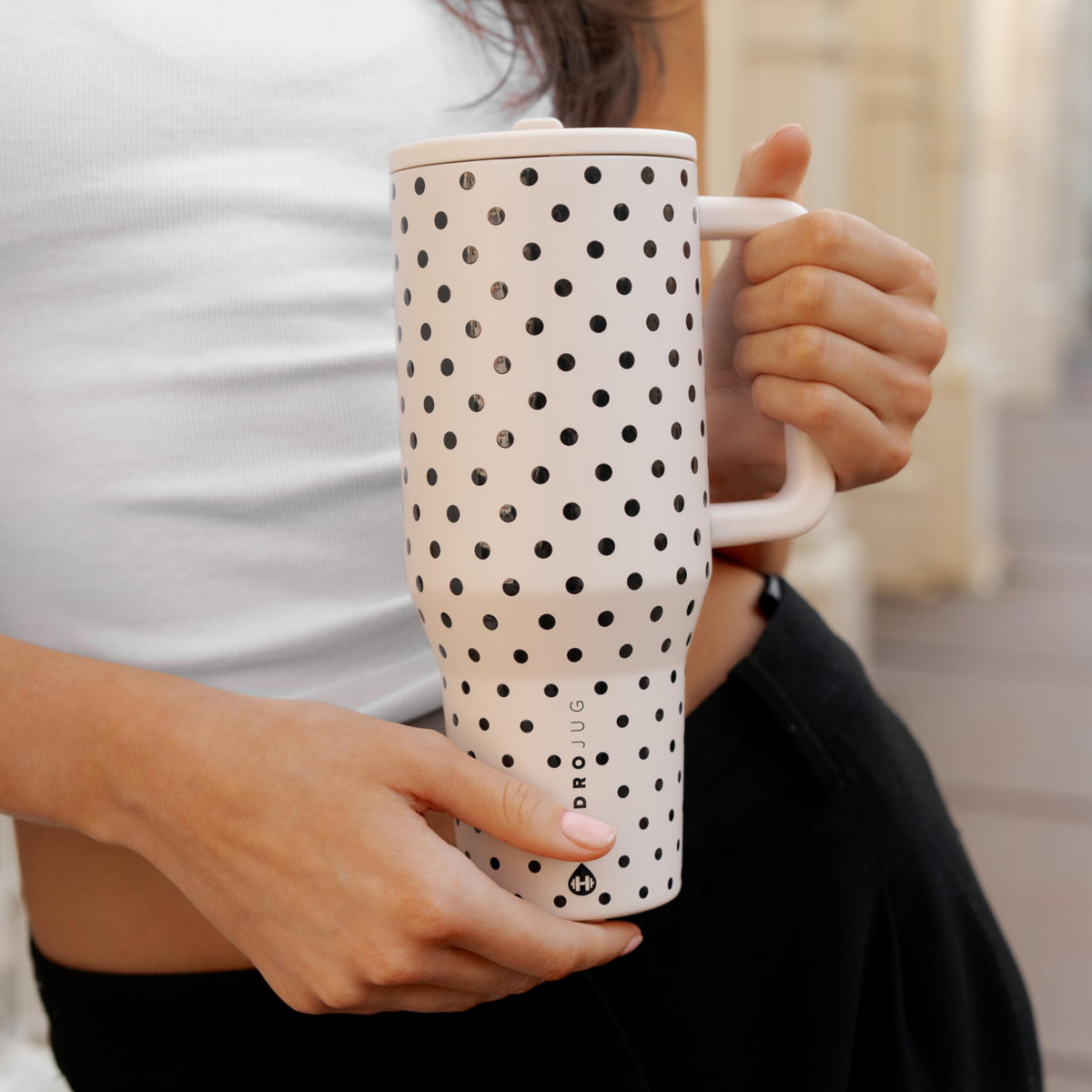 HydroJug Polka Dot Traveler 40oz, Insulated Tumbler, French Vanilla