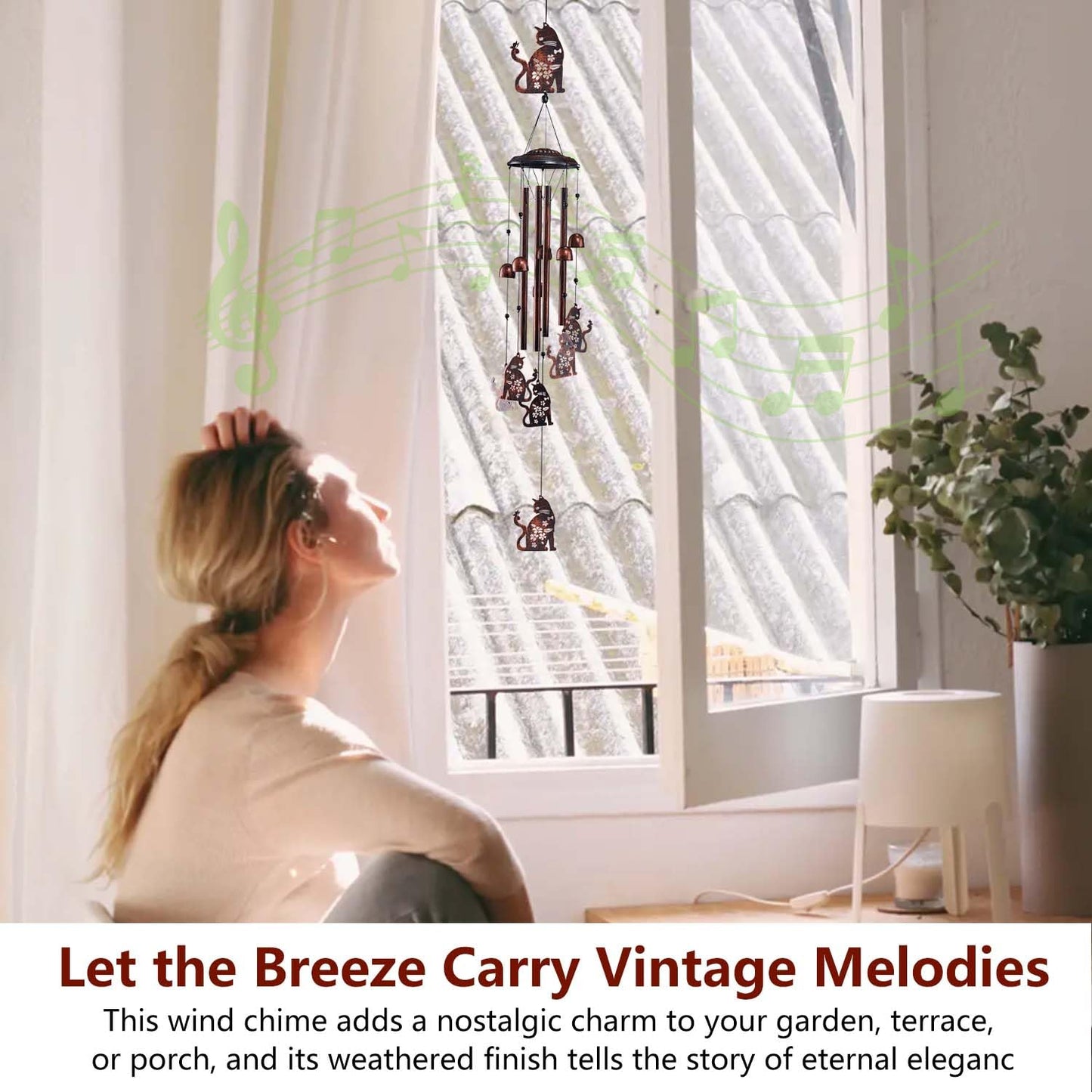 Cat Wind Chimes for Outside, Metal Windchimes Outdoors Clearance with 4 Aluminum Tubes, Garden Patio Yard Home Decor, Cat Gifts for Pet Lovers Women Men Mom Grandma, Unique Festival Birthday Gift