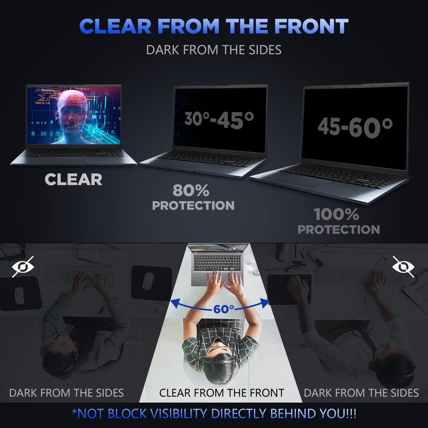 Magicmoon 15.6" Privacy Filter Screen Protector, Anti-Spy/Glare Film for 15.6 inch Widescreen Notebook Laptop with 16:9 Aspect Ratio (Width x Height:344mmx194mm)