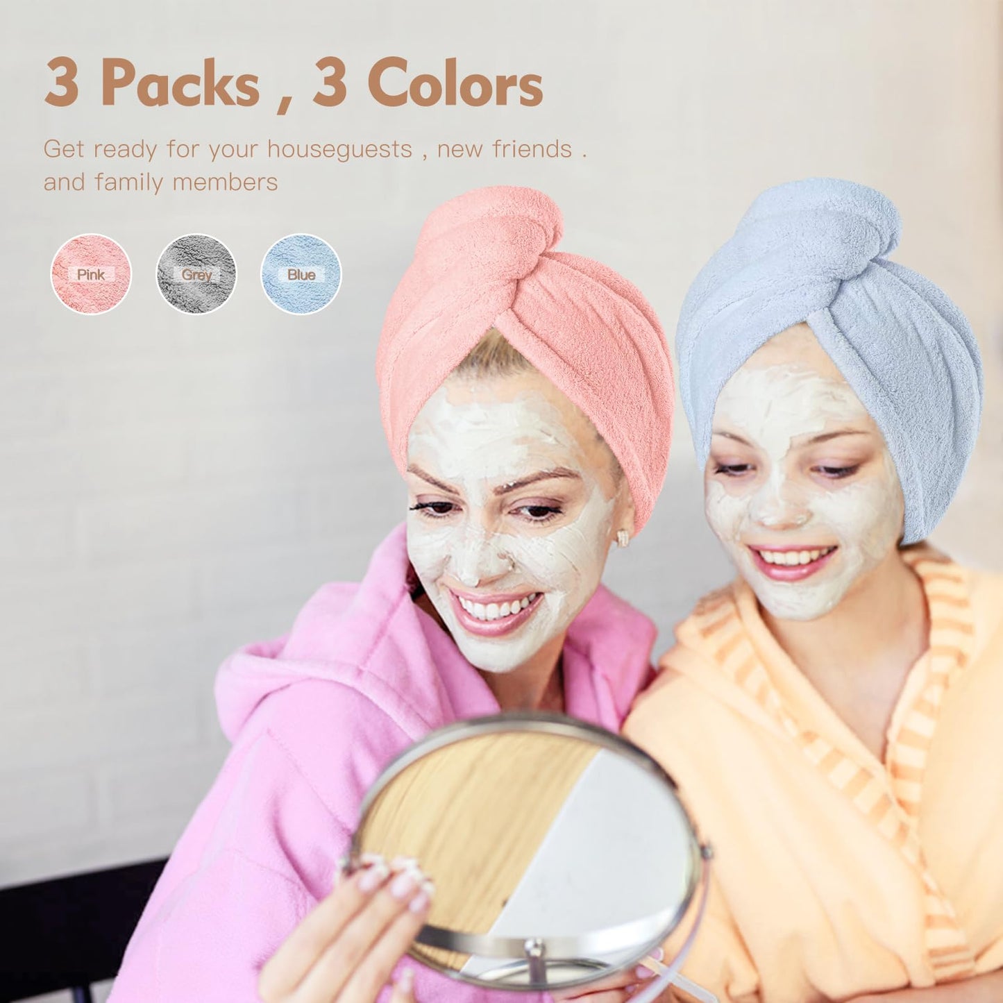 OEAGO Microfiber Hair Towel for Women: Valentines Day Gifts for Her Girlfriends Wife Stocking Stuffers for Women Drying Wrap Towels for Curly Hair Head Accessories 3 Pacs Anti Frizz