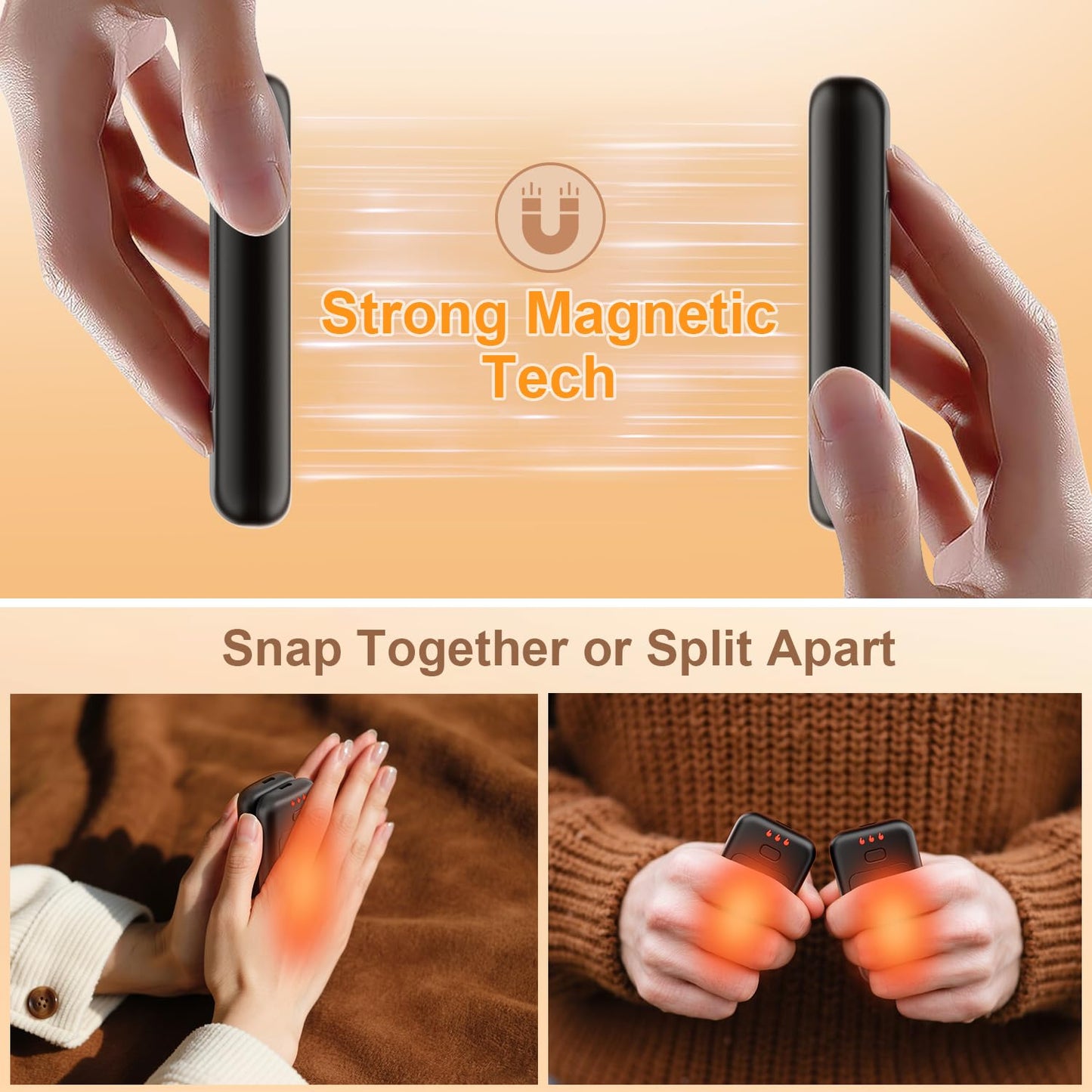 Hand Warmers, 2 Pack Rechargeable Hand Warmer, Pocket Heating Electric Hot Hands Handwarmers, Camping Hunting Gear, Gifts for Women, Men, Christmas, Golf, Portable Outdoor Heater (Black)