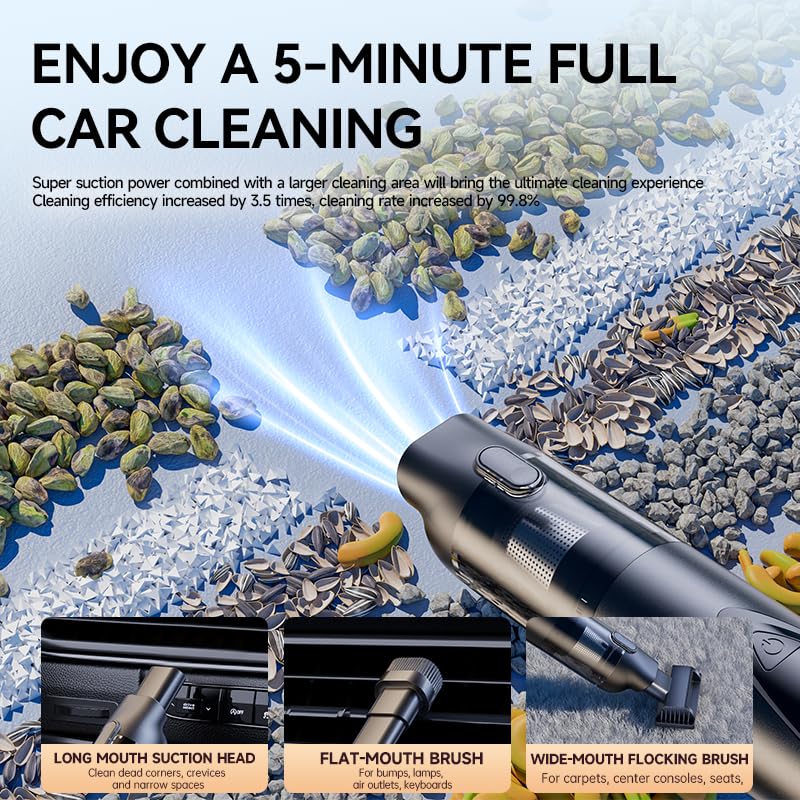 PUNOMO Cordless Car Vacuum Cleaner, 20000PA Strong Suction Wet/Dry Handheld Vacuum and Air Duster with Detailing Kit, Rechargeable Portable Mini Vacuum for Pet, Car Detailing, Home & Outdoor Cleaning