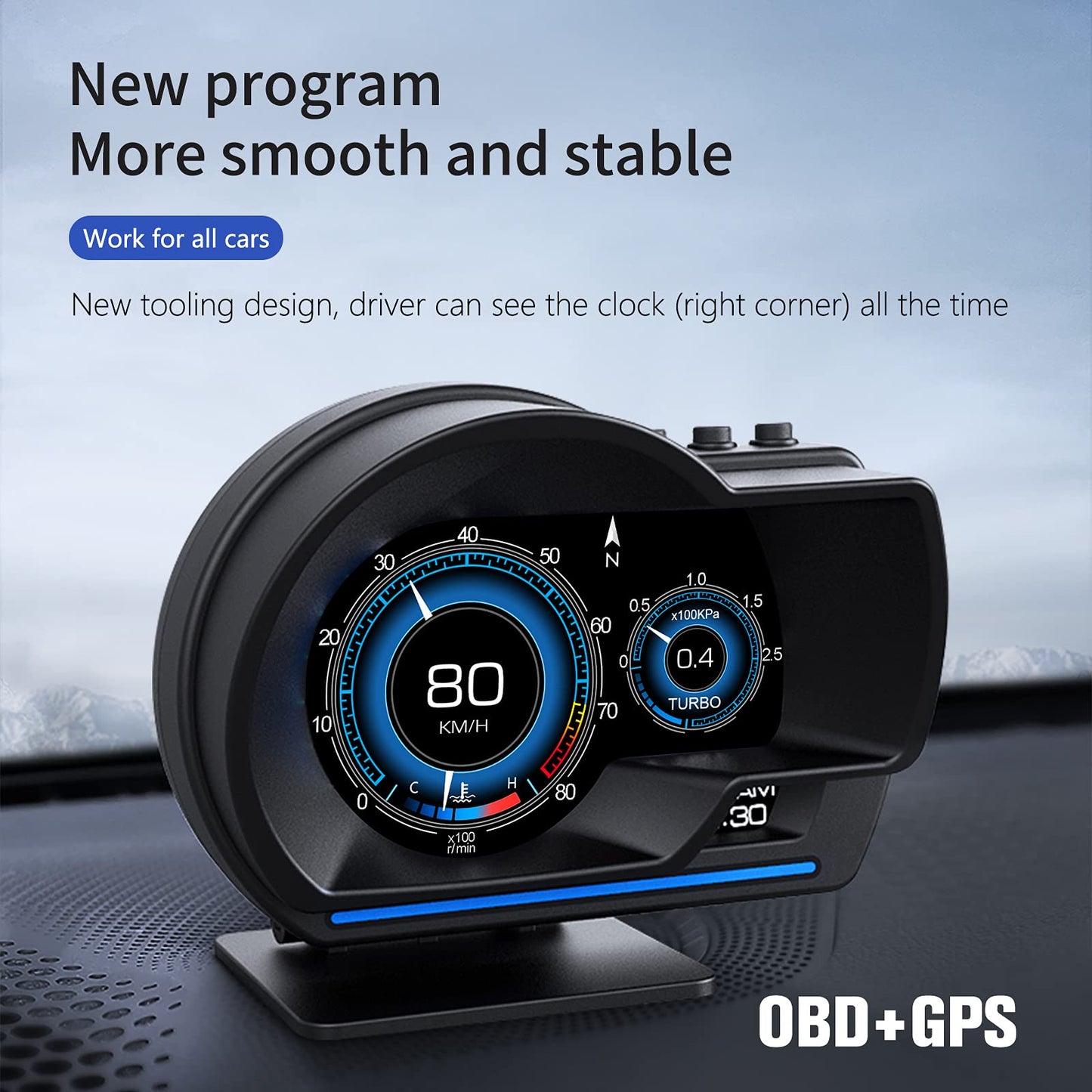 wiiyii obd2 Gauge Display Heads up Display for Cars Car HUD Head Up Display P6, OBD+GPS Smart Gauge, obd2 Speedometer with Speed,RMP,Water Temperature,Overspeed Alarm,Works Great for Most Cars