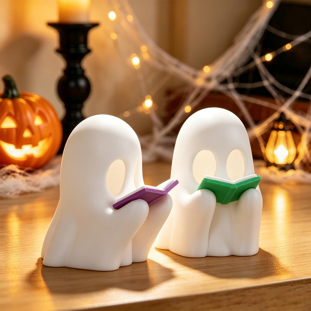 DAZONGE 2Pack 3D Printed LED Reading Ghost Halloween Decorations Indoor