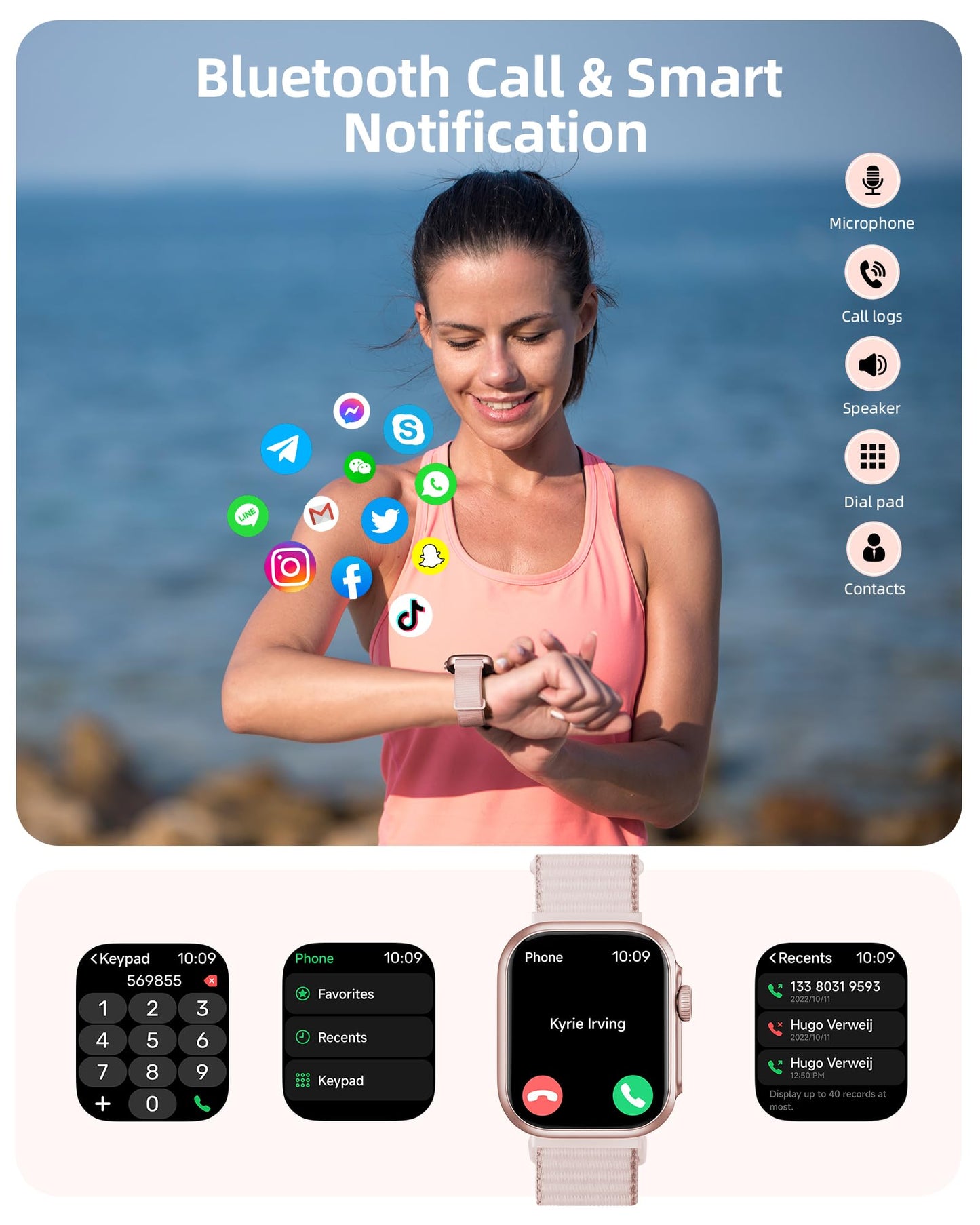 Parsonver GPS Smart Watch for Women Men, Built-in GPS & Bluetooth Calling, Waterproof HD Screen Fitness Tracker 100+ Sports Modes, Pedometer, Smartwatch for Android Phones/iPhone Compatible(Two Bands)