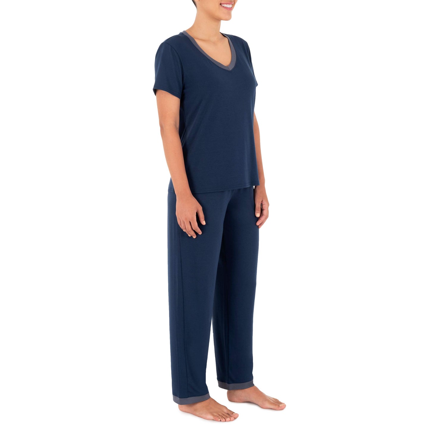 Fruit of the Loom Women's Short Sleeve Tee and Pant 2 Piece Sleep Set, Midnight Blue, Medium