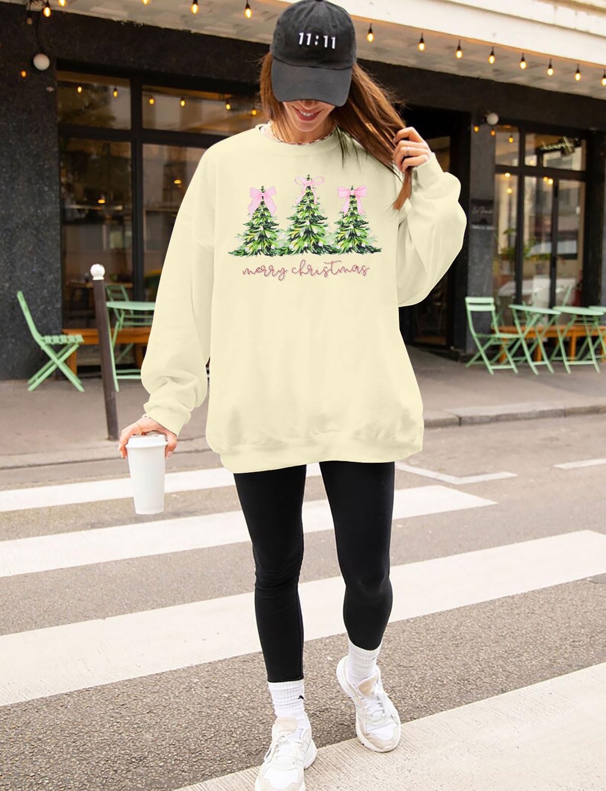 QLIPIN Merry Christmas Sweatshirt Women Christmas Bow Sweater Christmas Tree Sweatshirts Oversized Holiday Ugly Sweaters