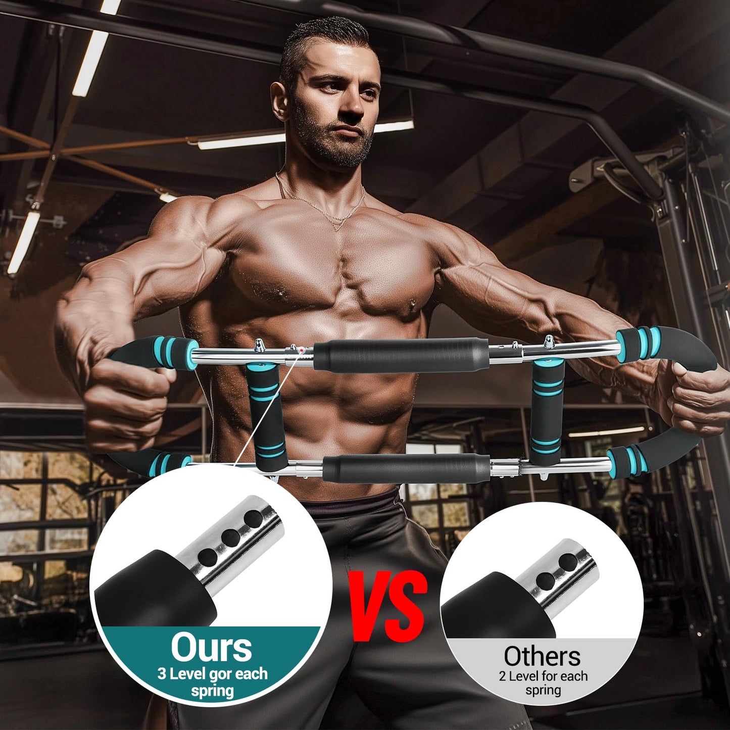 9 Level Settings (Weekly Chest Arm Training Plan Included) Upgraded (20-140LBS) Adjustable Twister Trainer with 4 Springs & Workout Poster, Arm Workout for Men