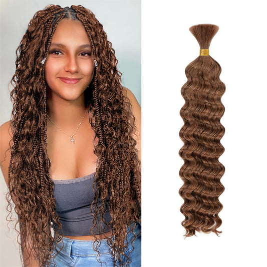 Deep Wave Human Braiding Hair for Boho Braids – 12 Inch 40g 1 Bundles/Pack Auburn Ginger, 100% Unprocessed 12A Brazilian Virgin Hair Bulk, No Weft, Wet & Wavy Curly Knotless Extensions