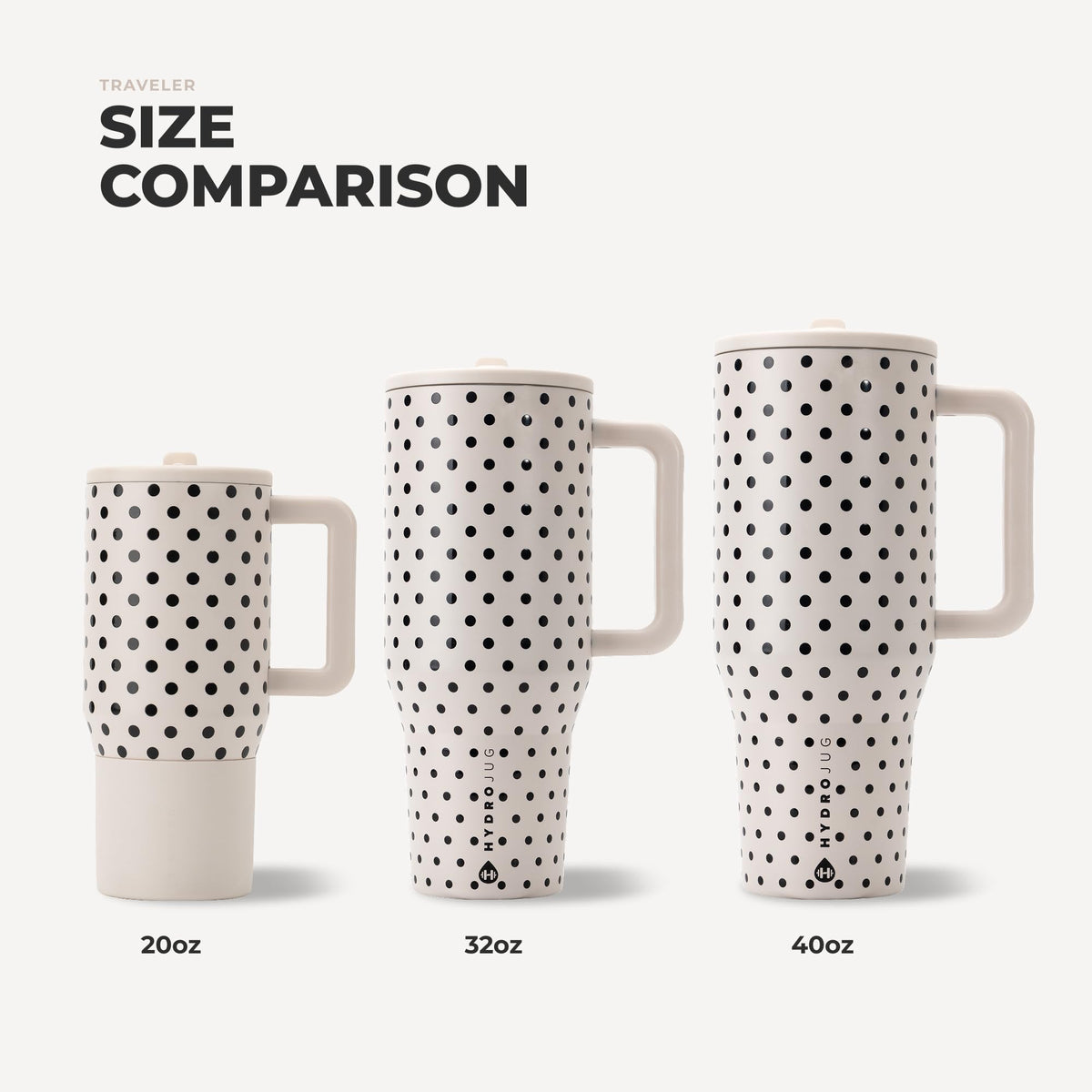 HydroJug Polka Dot Traveler 40oz, Insulated Tumbler, French Vanilla
