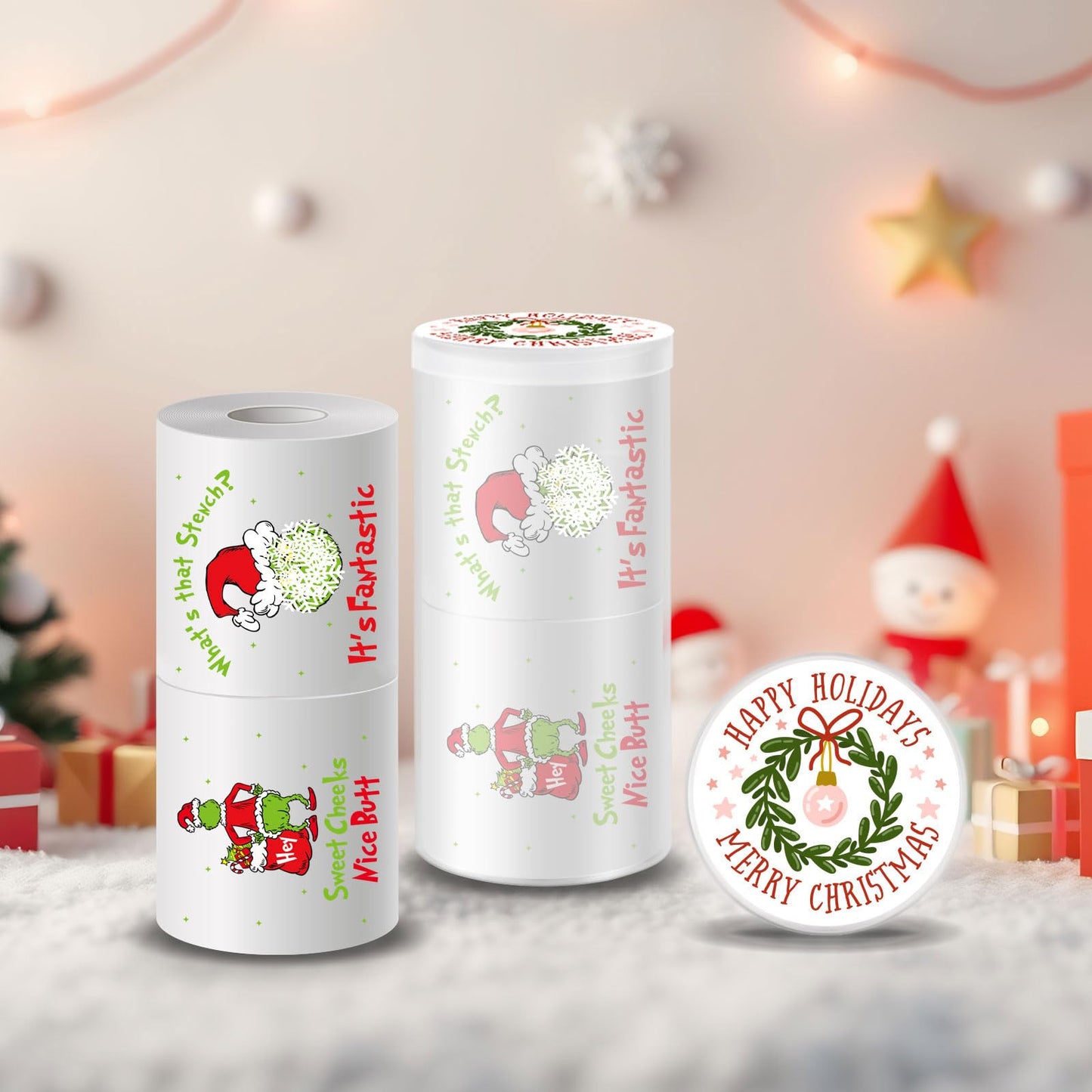 Funny Christmas Toilet Paper, 2 Rolls Holiday Bathroom Toilet Papers, Christmas Bathroom Decorations, White Elephant Gag Gift for Xmas Stocking Stuffers Party Supplies