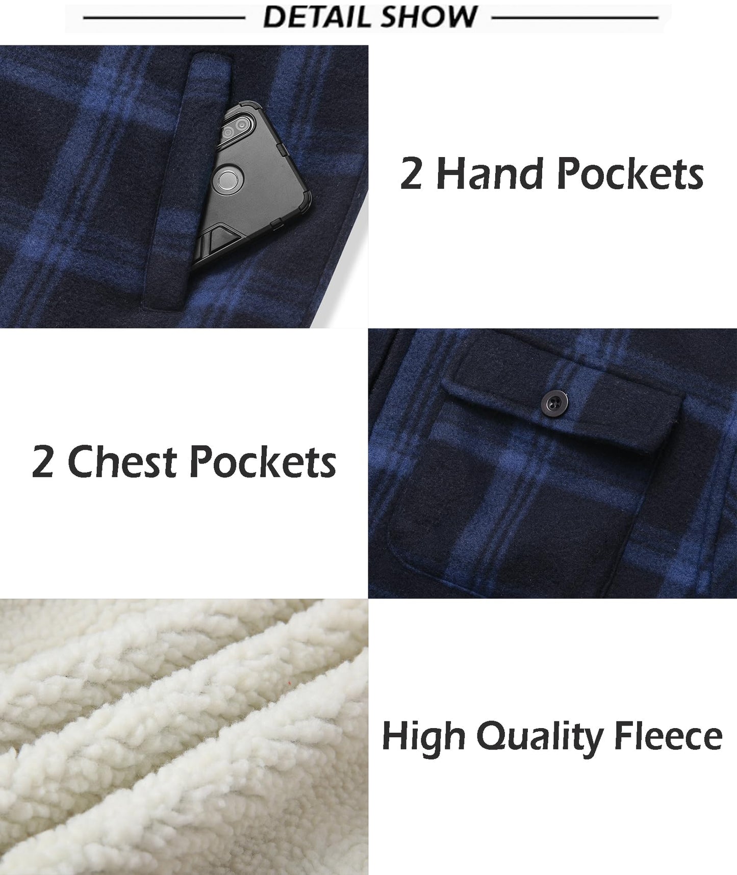 SCODI Men's Flannel Shirt Jacket Fleece Sherpa Lined Plaid Zip Up Hoodies