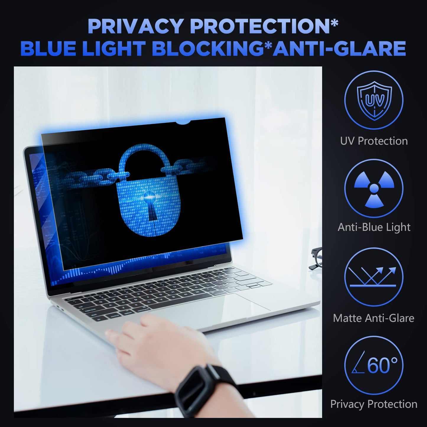 Magicmoon 15.6" Privacy Filter Screen Protector, Anti-Spy/Glare Film for 15.6 inch Widescreen Notebook Laptop with 16:9 Aspect Ratio (Width x Height:344mmx194mm)