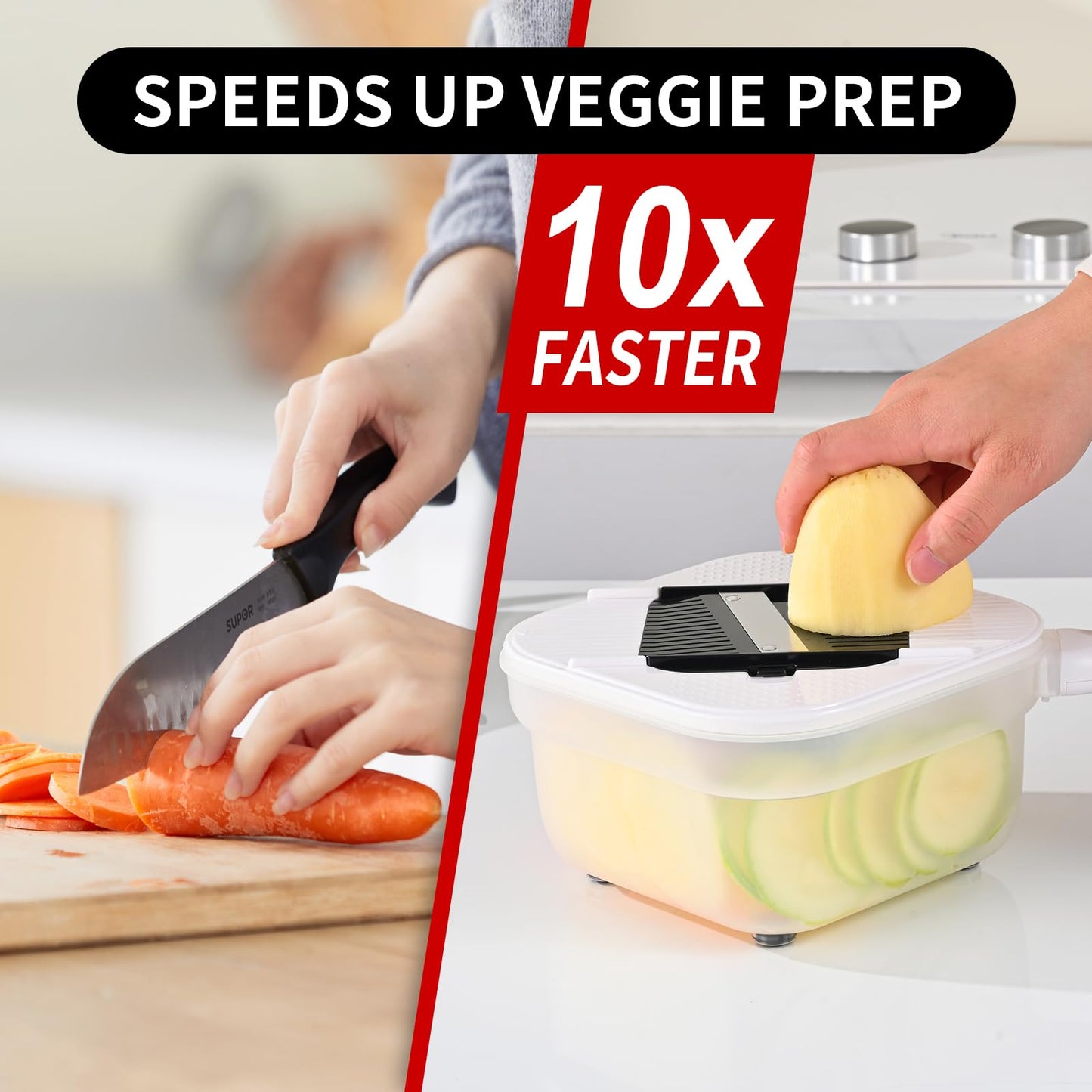 Vegetable Chopper, 3 Blade Veggie Chopper with 7.6 Cup Container, Mandoline Slicer Fruit Cutter with Strainer Basket & Safety Holder, BPA & PFAS Free Food Chopper for Onion Potato Carrot