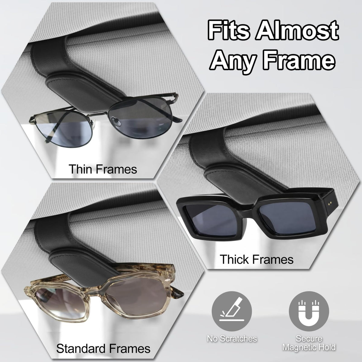 Magnetic Leather Sunglass Holder for Car, Eyeglasses Clip for Visor(Black)