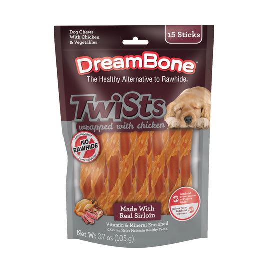 DreamBone Twist Stick Sirloin Rawhide-Free Dog Treats, 15 Count