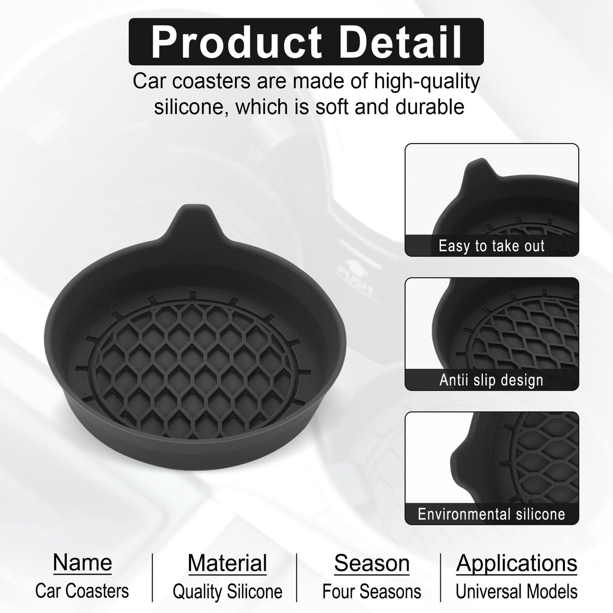 SINGARO Car Cup Holder Coaster, Silicone Cup Holder Insert, Universal Non-Slip Cup Holders, Car Accessories Interior for Women and Man Interior Sets 4 Pack Black