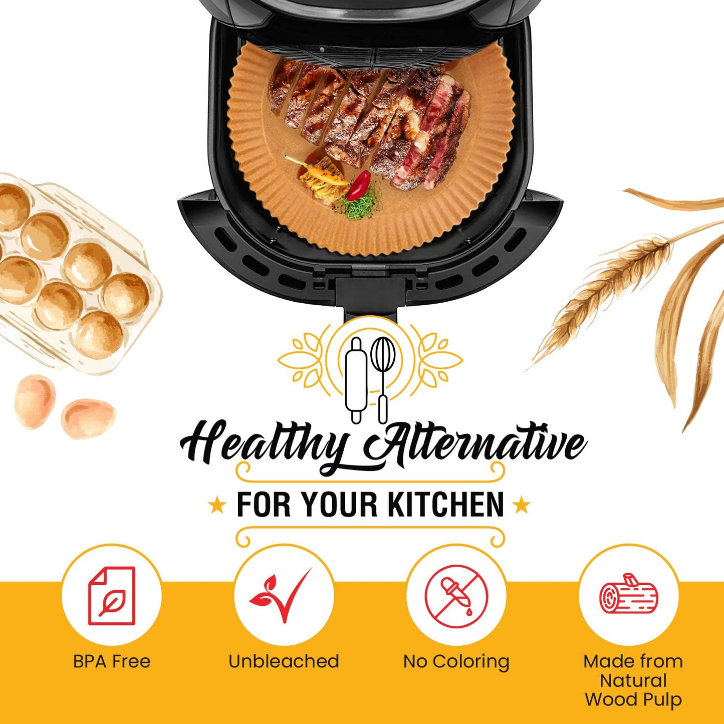 Small Round Air Fryer Liners 6.3", 125 Pcs Disposable for 2-4 qt Basket