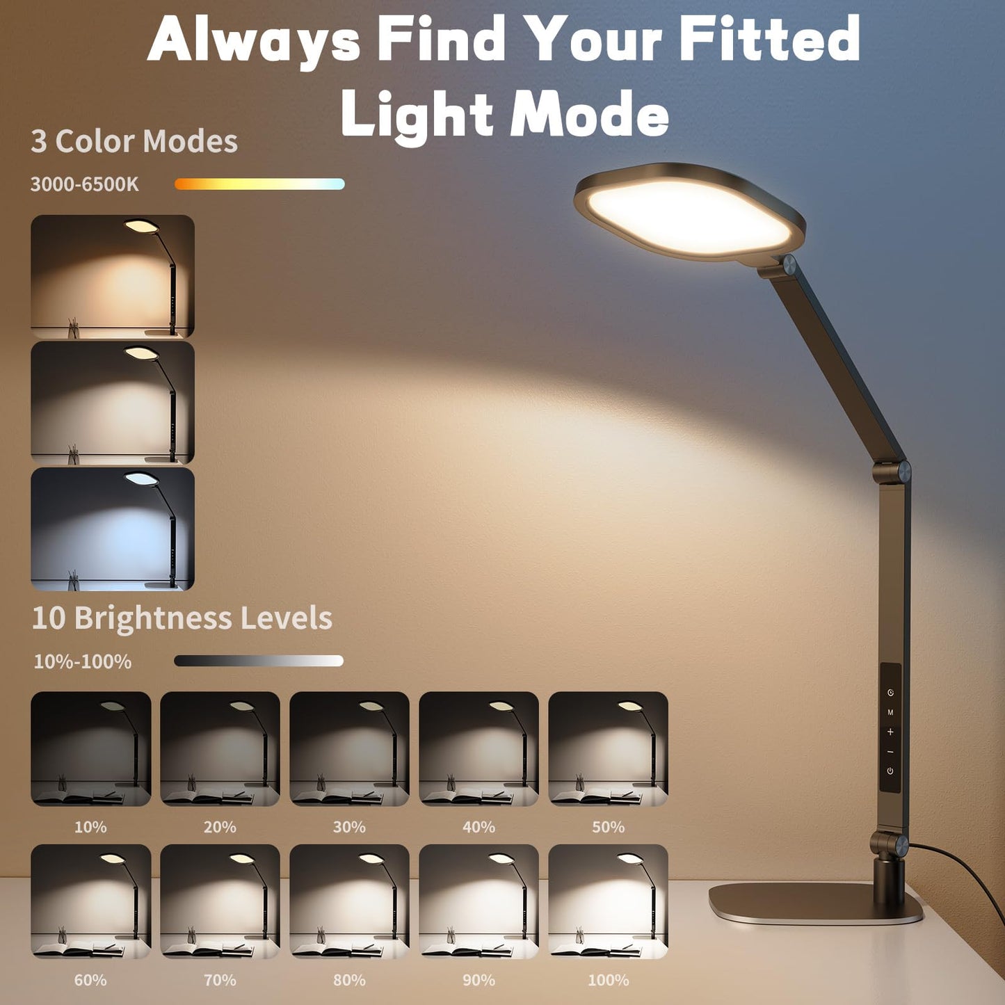 LitONES LED Desk Lamp for Home Office, 15W Computer Zoom Lighting with Swing Arm, Memory & Timer Function, Dimmable Desktop Ring Light for Video Calls, Conference, Reading, Streaming, Podcasting