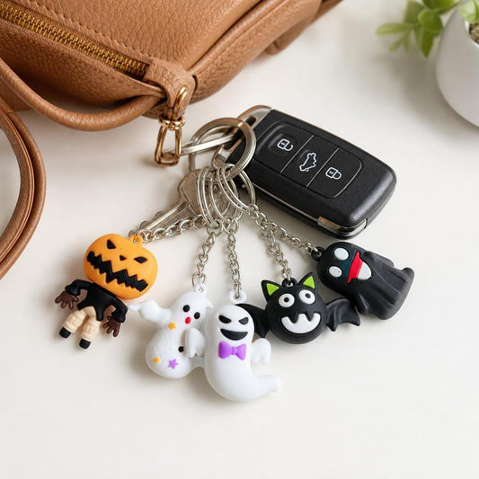 5Pcs Halloween Mini Figurines - Spooky Cute Ghost, Pumpkin, Skeleton, Witch, Bat - Classic Collectible Dolls for Trick or Treat Gifts, DIY Craft Accessories, Hanging Tree Home Decor