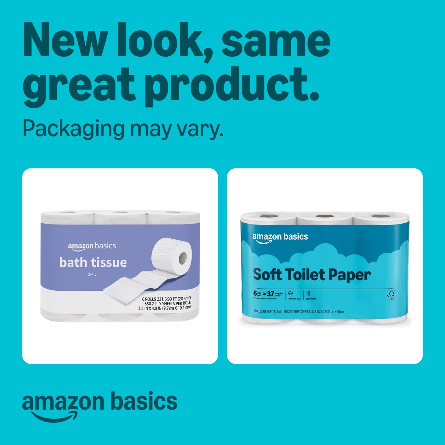 Amazon Basics 2-Ply Soft Toilet Paper, 30 Rolls (5 Packs of 6)