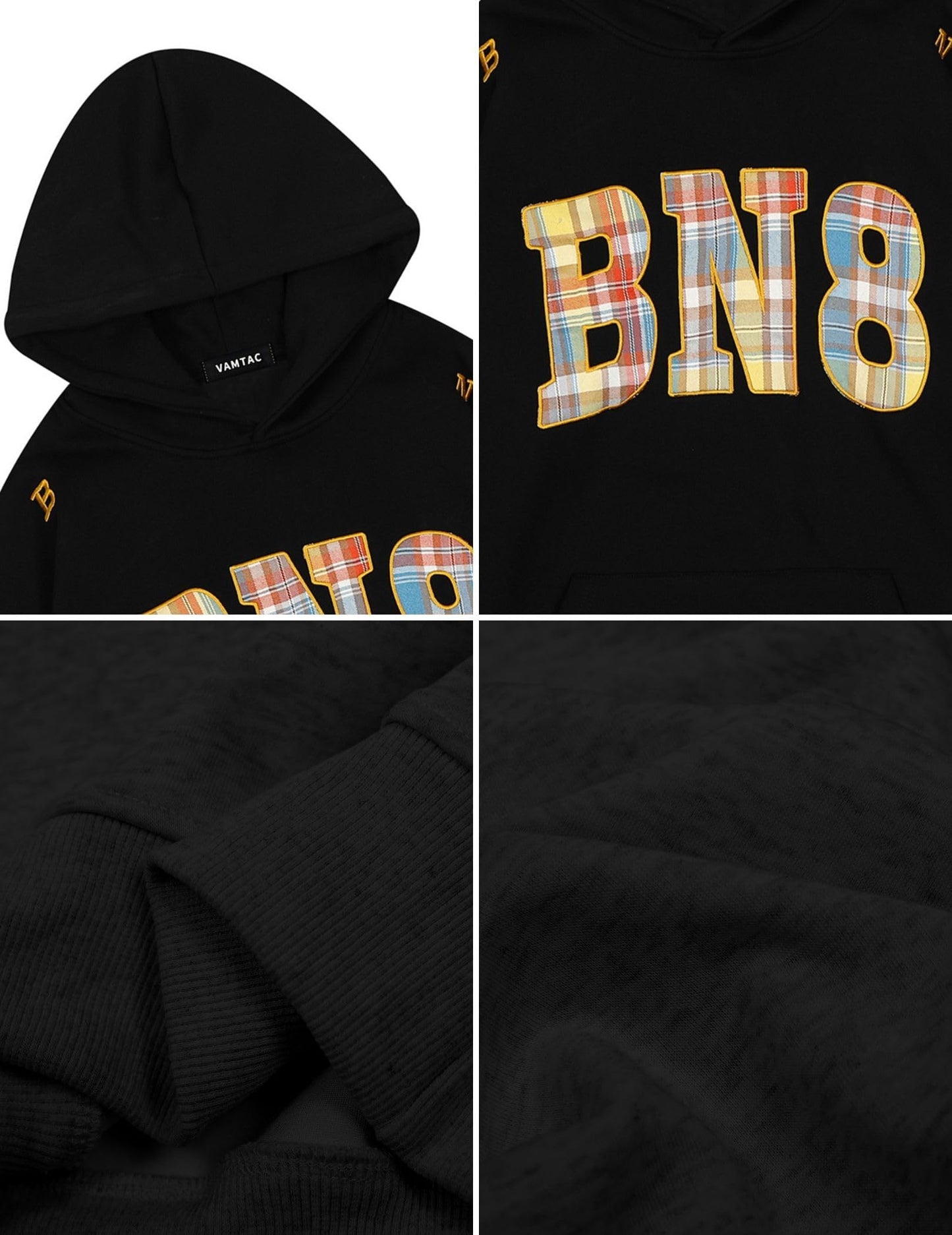 Vamtac Mens Oversized Hoodie Graphic Fall Hoodies Plaid Y2K Casual Vintage Hoodied Pullover Sweatshirts, Black, X-Large