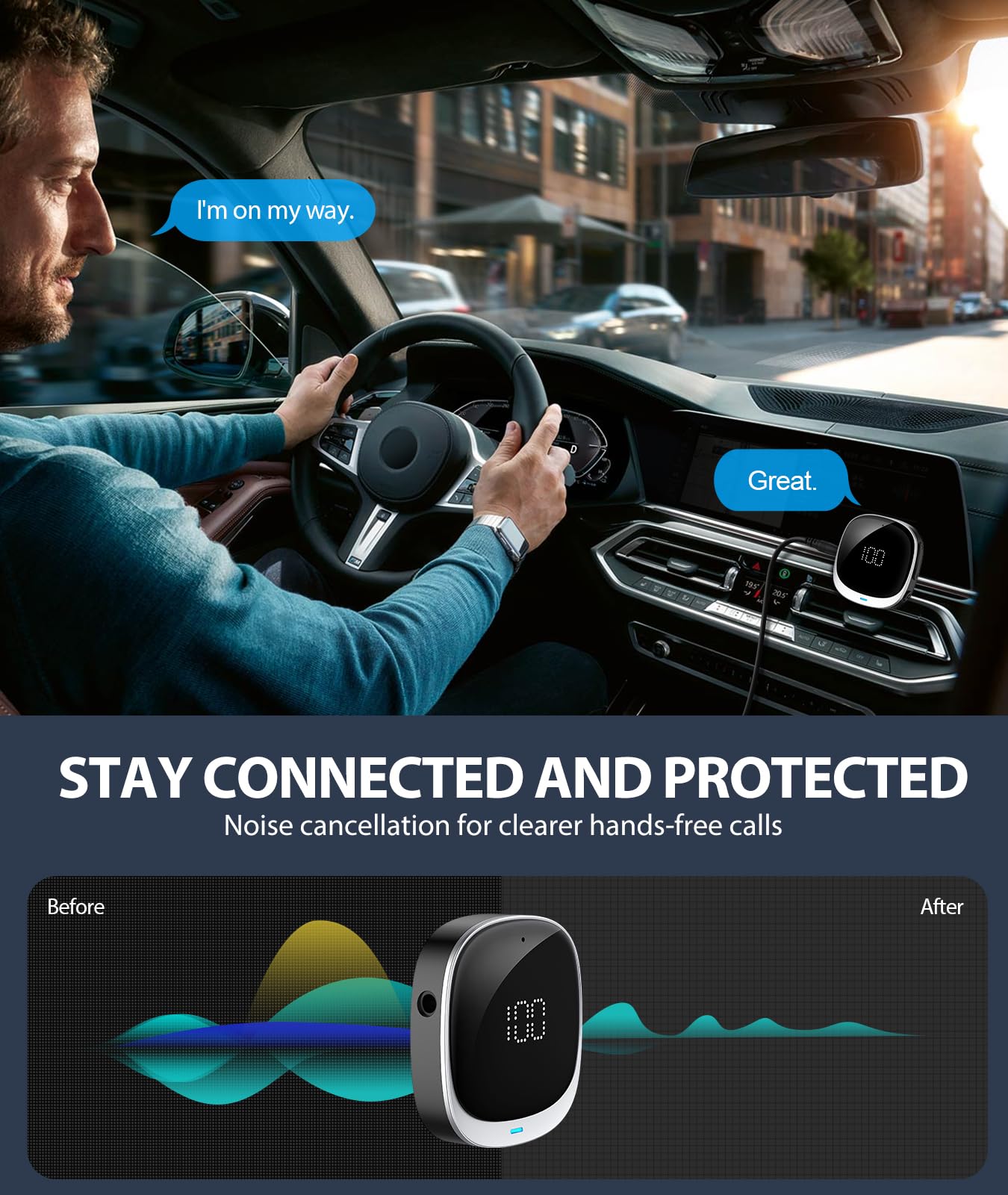 COMSOON AUX Bluetooth Adapter for Car, [LED Screen] Bluetooth 5.3 Receiver for Speaker/Home Stereo/Wired Headphones, 3.5mm Wireless Audio Receiver for Hands-Free Call/Music, Dual Connection